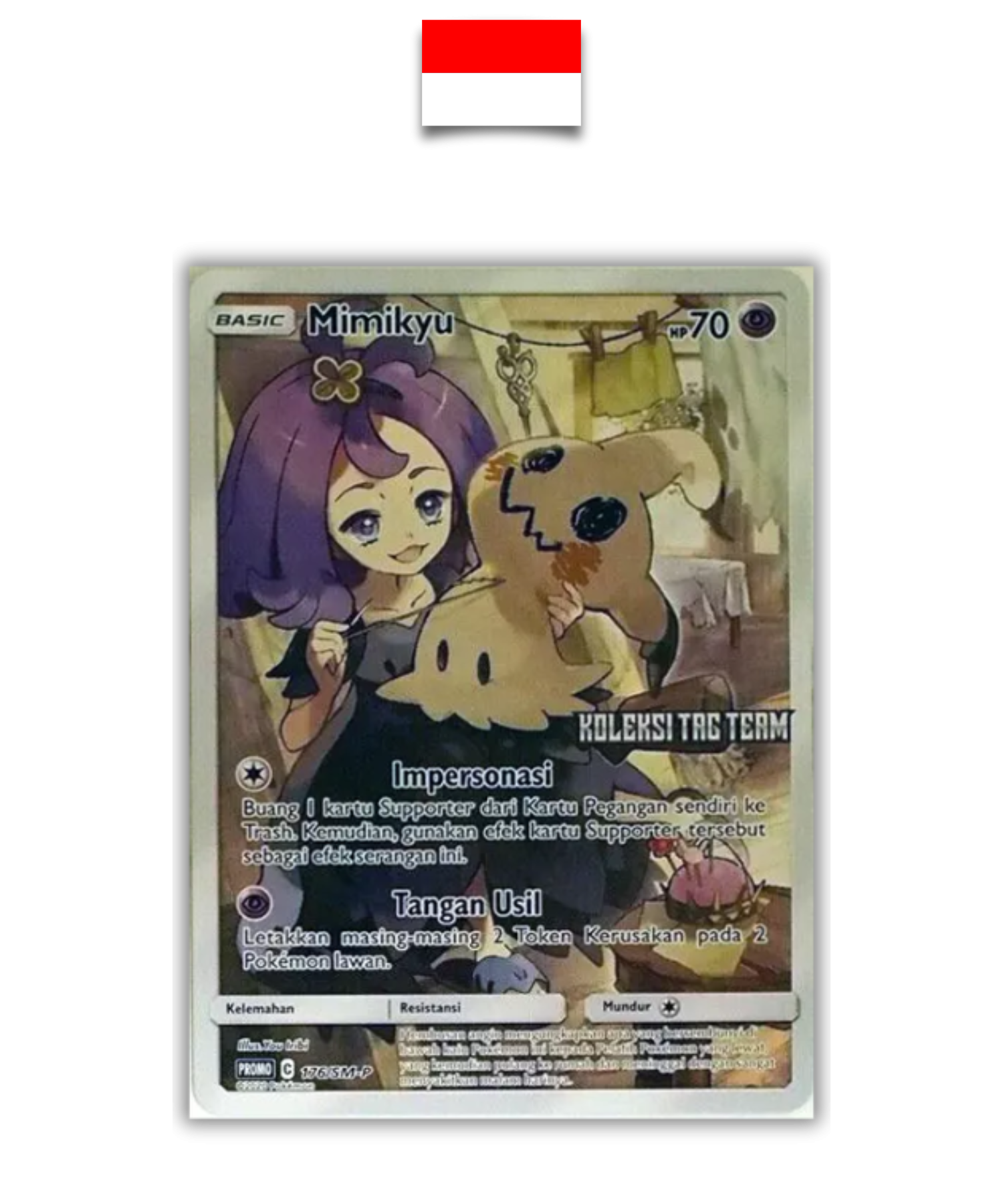 Carte Pokémon – Mimiqui TagTeam Stamp 176/SM-P – Indonésien