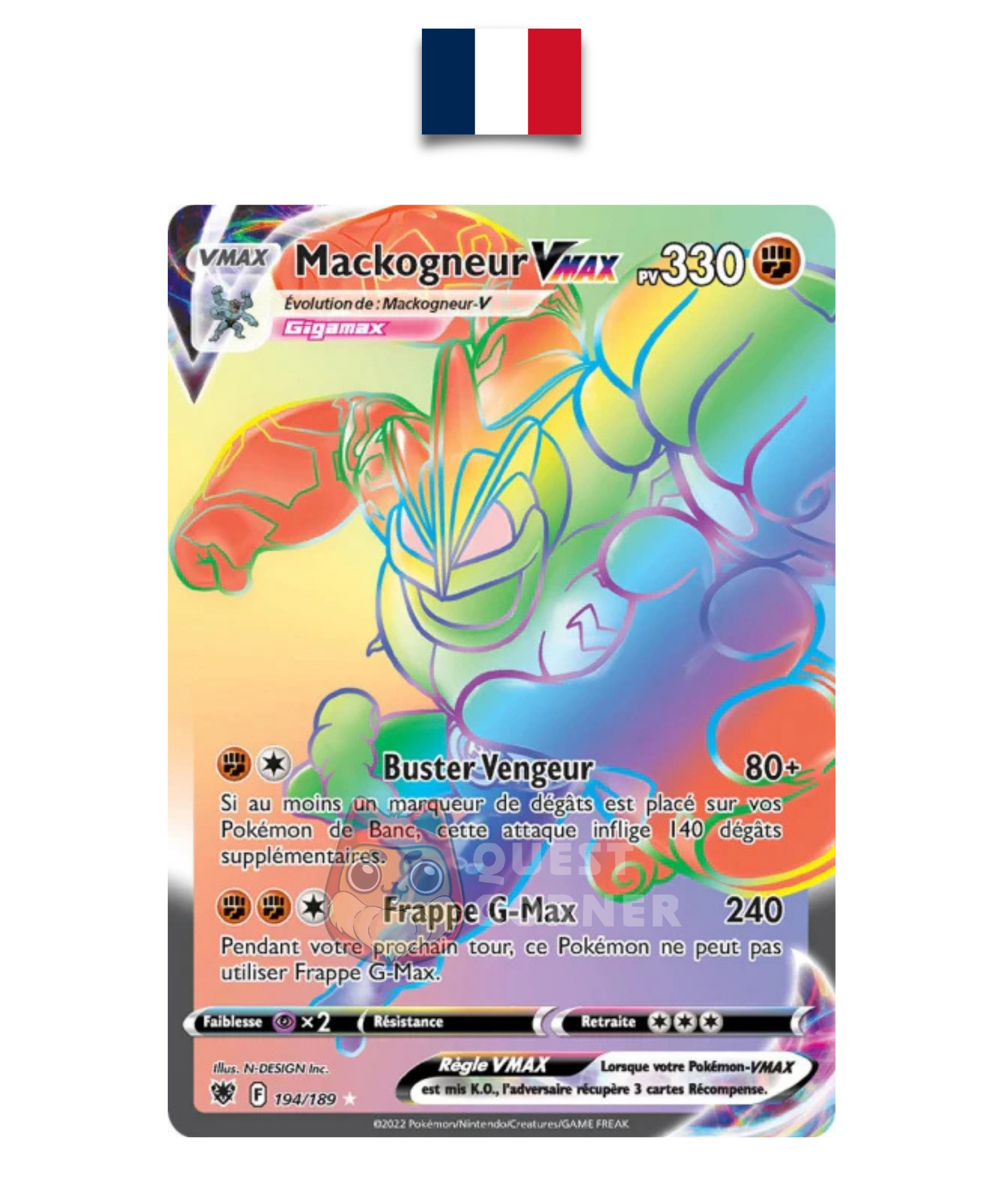 Carte Pokémon – Mackogneur VMAX Rainbow 194/187 – EB10 Astres Radieux – Français - Quest Corner