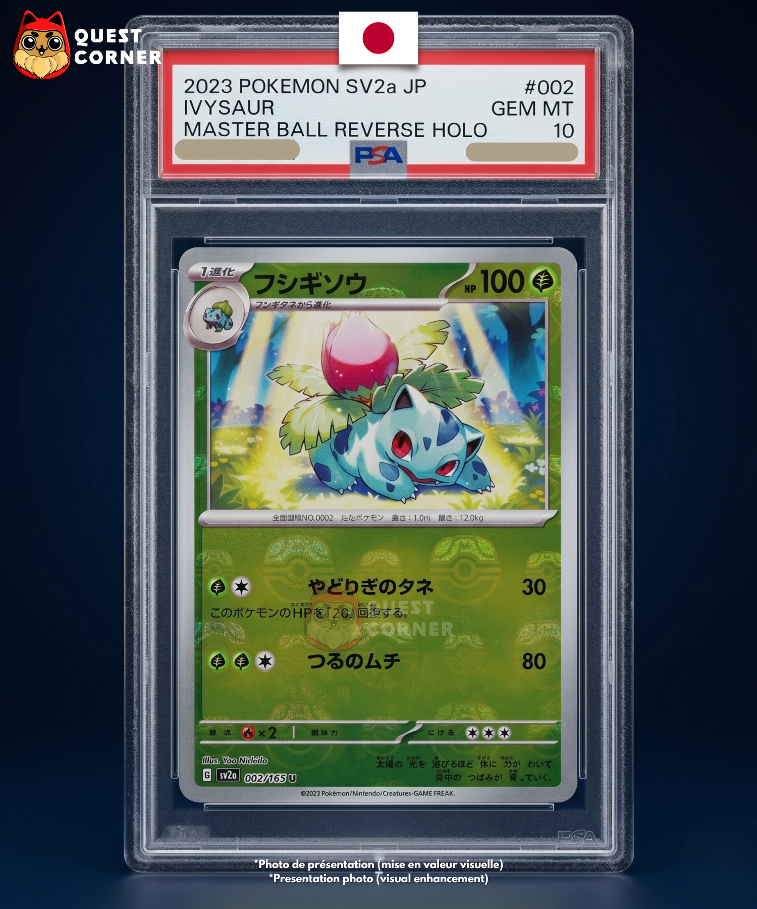 Carte gradée Pokémon – Herbizarre 002/165 – Reverse Master Ball – SV2a 151 – PSA 10 – Japonais - Quest Corner