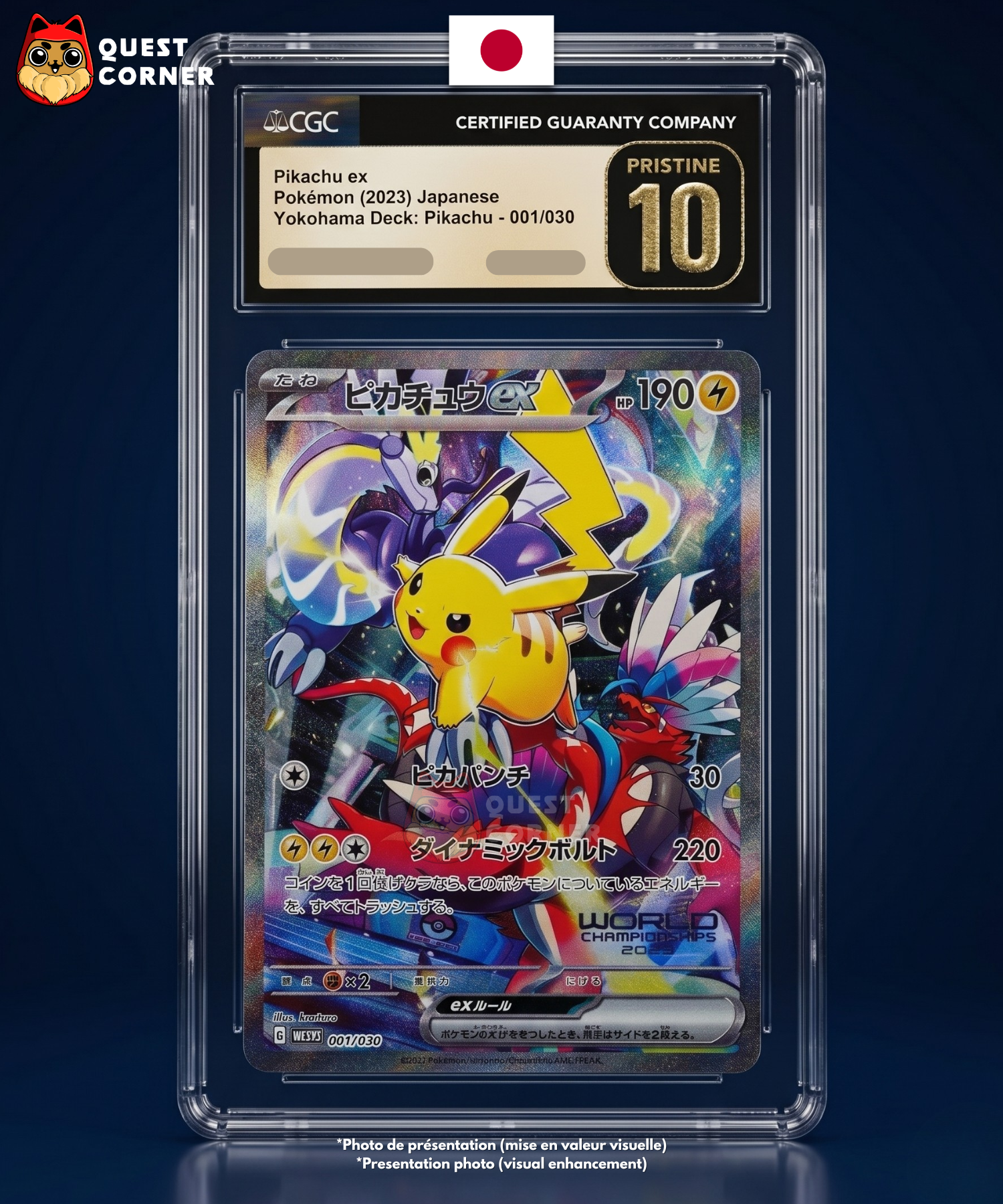 Carte gradée Pokémon – Pikachu EX 001/030 – WCS23 Yokohama – CGC 10 Pristine – Japonais - Quest Corner