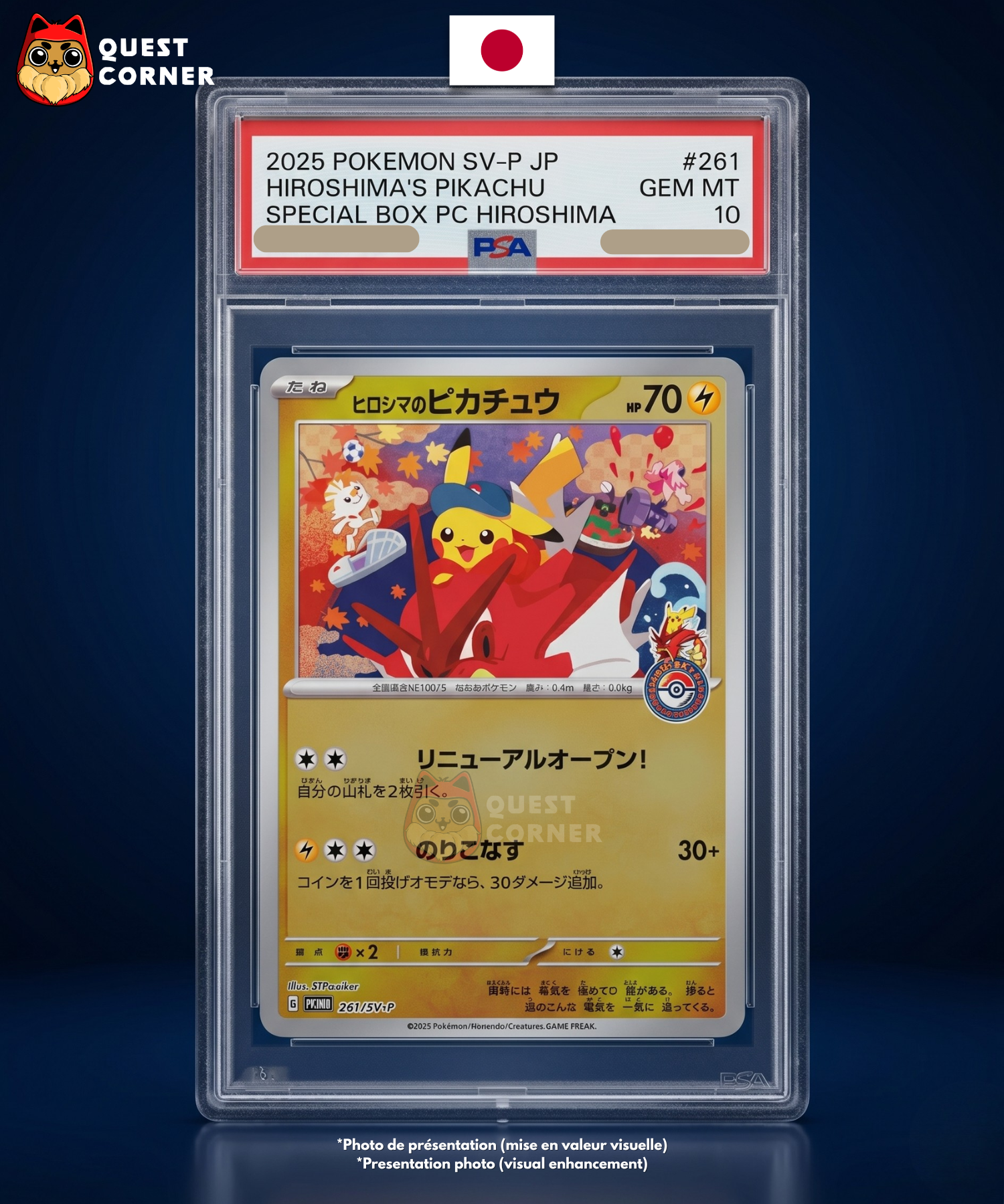 Carte gradée Pokémon – Pikachu Hiroshima 261/SV-P – Promo Pokémon Center Hiroshima – PSA 10 – Japonais - Quest Corner