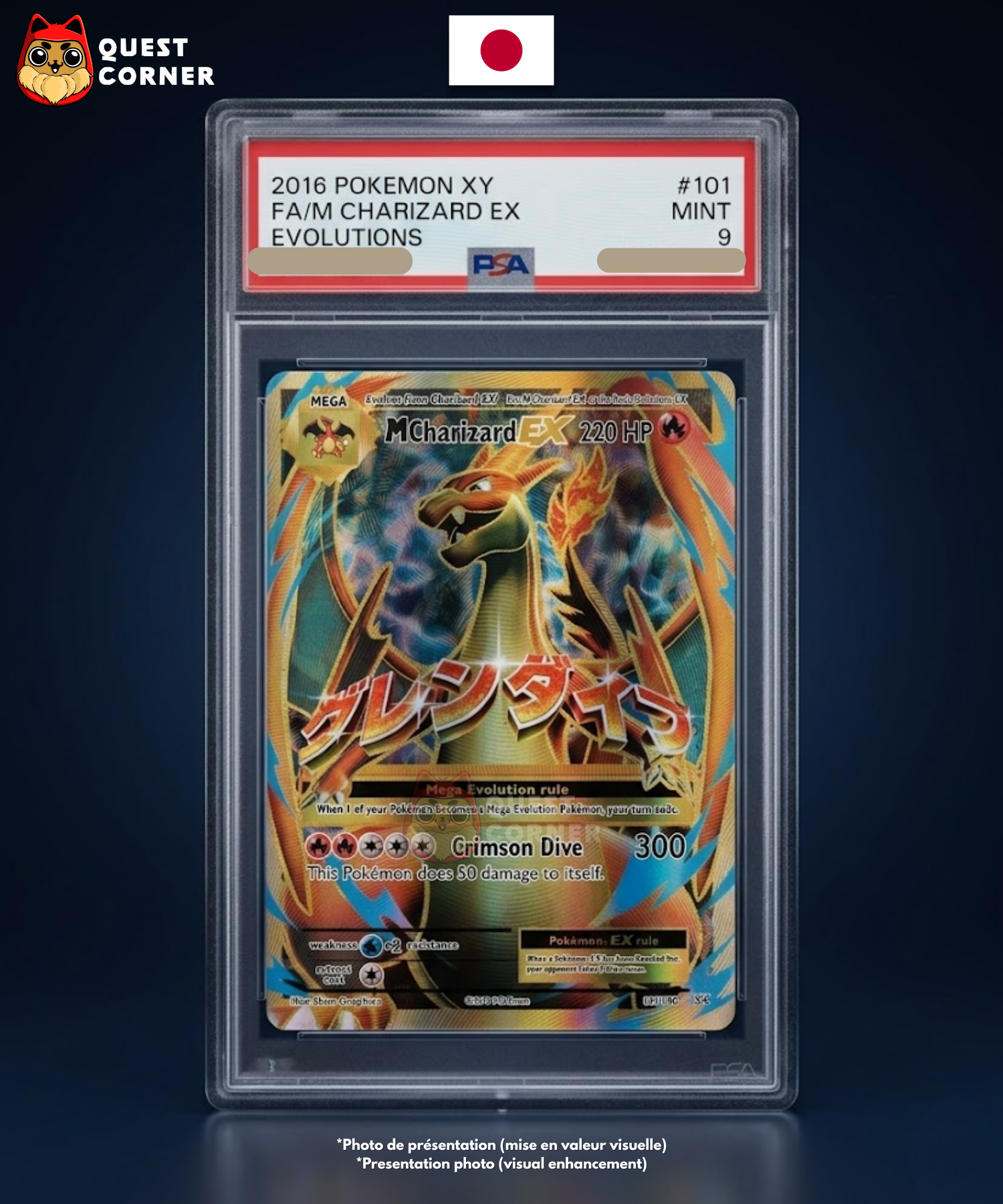 Carte gradée Pokemon – Mega Charizard EX 101/108 – Evolutions – Anglais – PSA 9 - Quest Corner