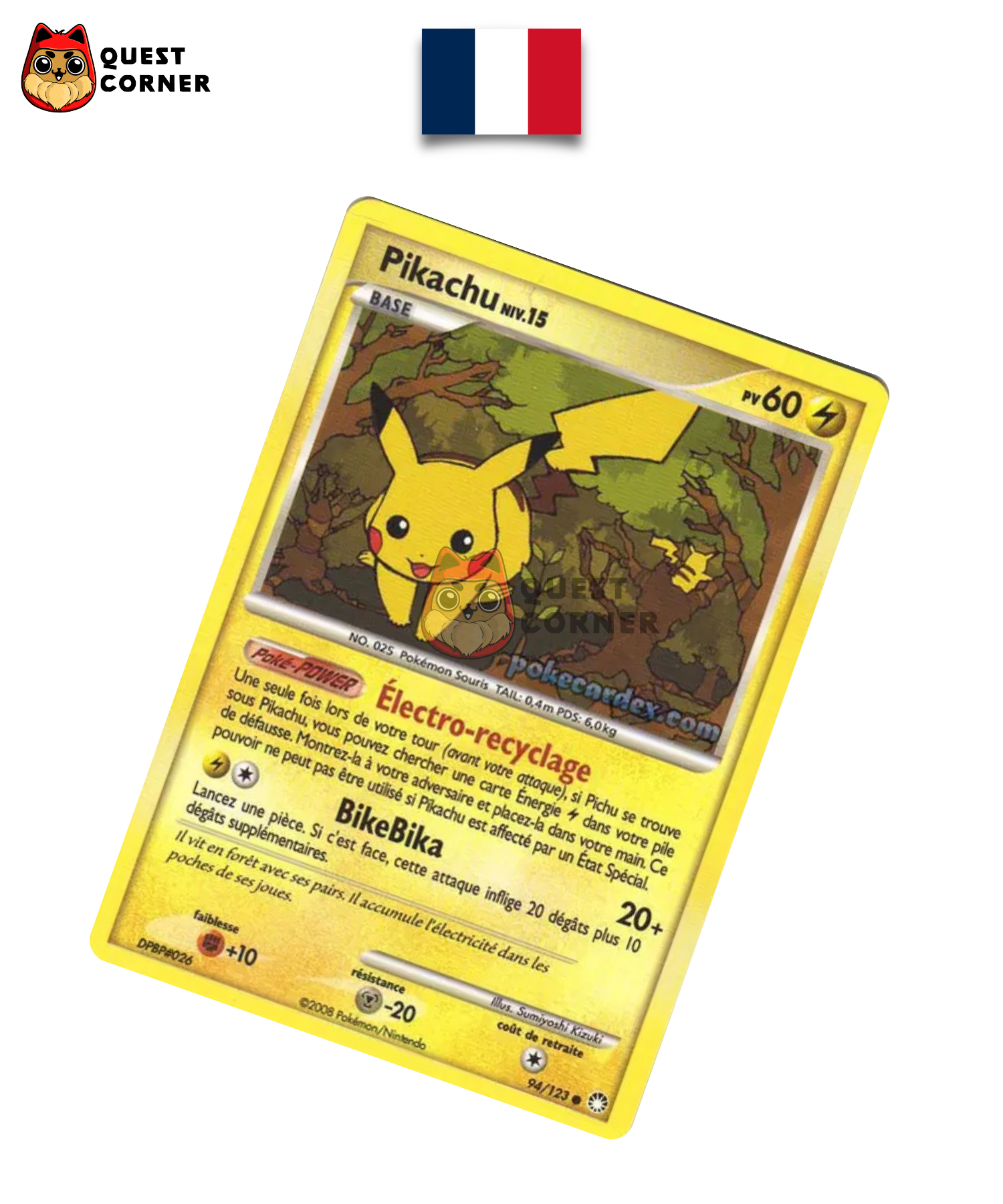 Carte Pokemon – Pikachu Niv.15 94/123 – Trésors Mystérieux – Français – Good+ - Quest Corner