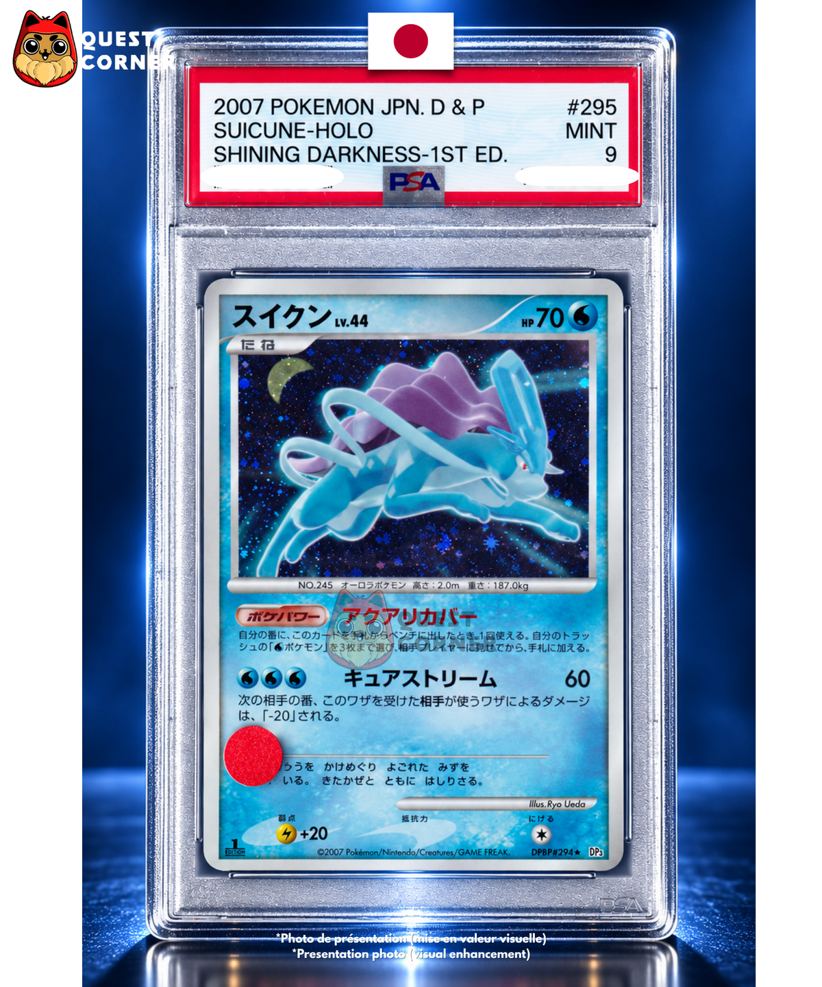 Carte Gradée Pokémon – Suicune DPBP#295 – Holo – DP3 Shining Darkness – PSA 9 – Japonais