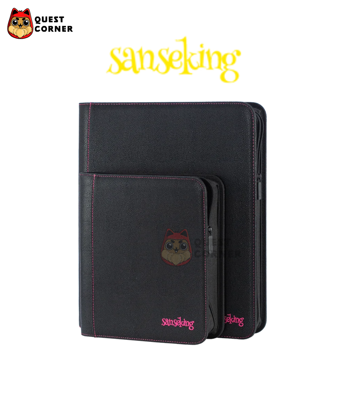 Accessoires TCG – Classeur de Cartes Zippé Sanseking – 4 Pockets / 9 Pockets – Noir brodé rose - Quest Corner