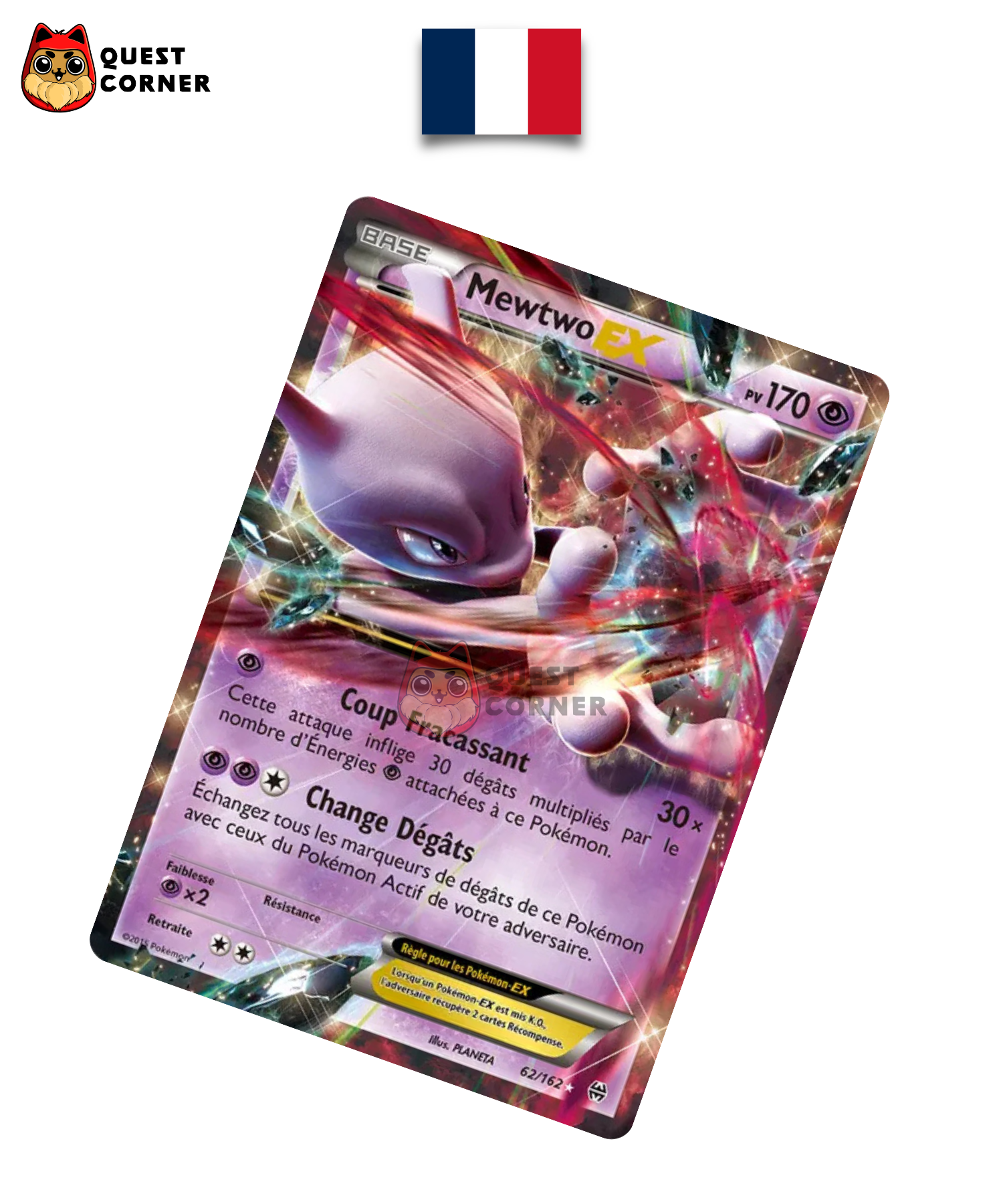 Carte Pokemon – Mewtwo ex 62/162 – Légendes Anciennes – Français – Excellent - Quest Corner
