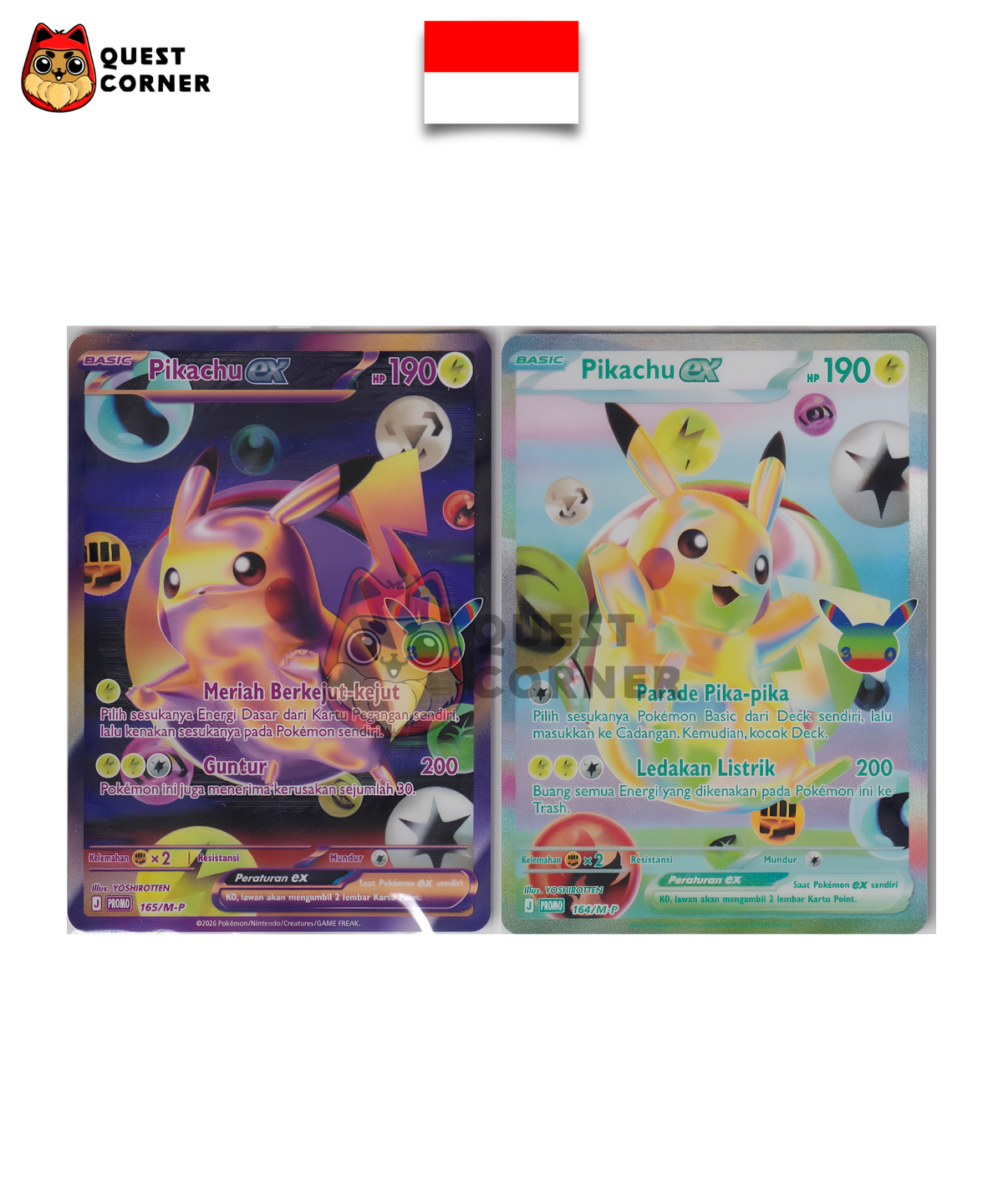 Lot Pikachu-ex FUR 164/M-P & 165/M-P – Promo 30th Celebration – Indonésien - Scellé - Quest Corner