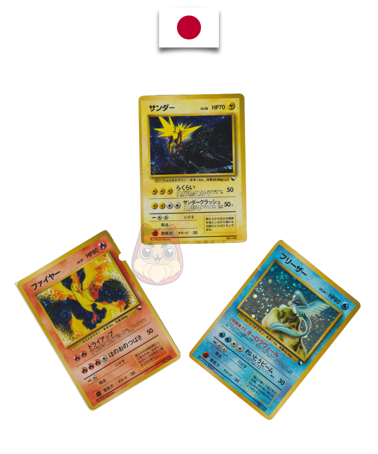 Set Complet 3 Cartes Pokémon – Artikodin, Sulfura & Électhor Holo – Red/Green Gift Set 1998 – Japonais - Quest Corner