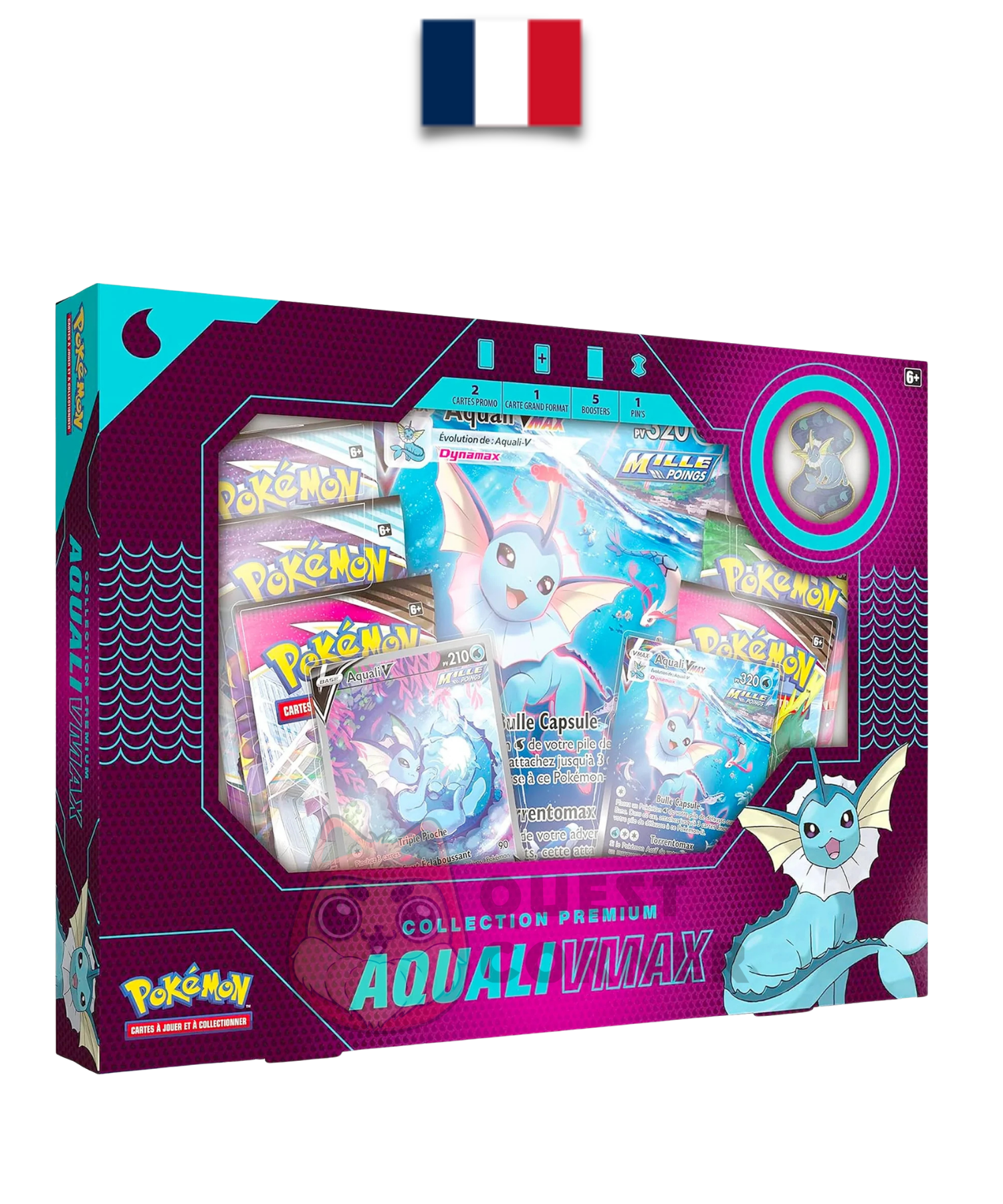 Coffret Aquali VMAX Collection Premium – Pokémon – 5 Boosters – FR - Quest Corner