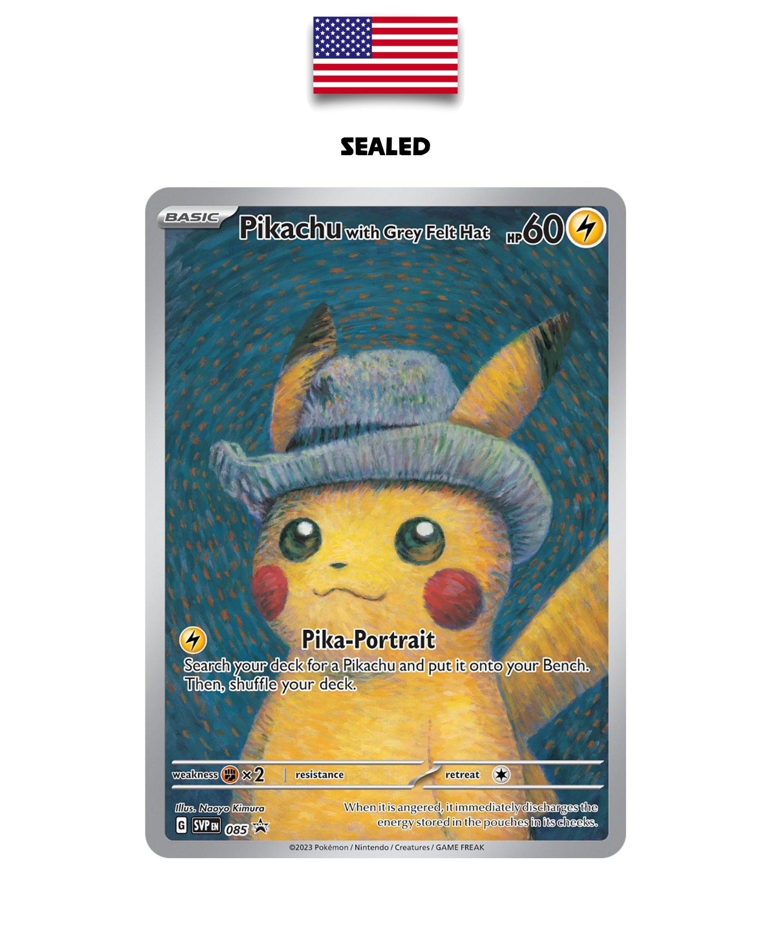 Carte Pokémon – Van Gogh Pikachu with grey felt hat (SVP 085) sealed – Promo Black Star – Anglais - Quest Corner