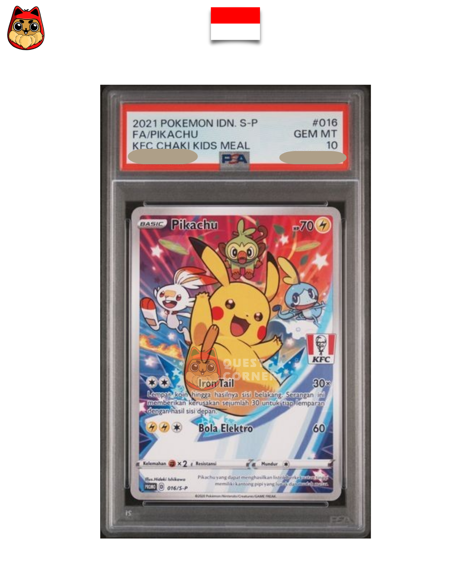 Carte Pokémon - Pikachu 016/S-P - Promo KFC - PSA 10 - Indonésien - Quest Corner