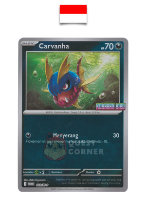 Carte Pokémon – Carvanha 032/M-P – Reverse Holo – Promo Stamp – Kobaran Biru – Indonésien - Quest Corner