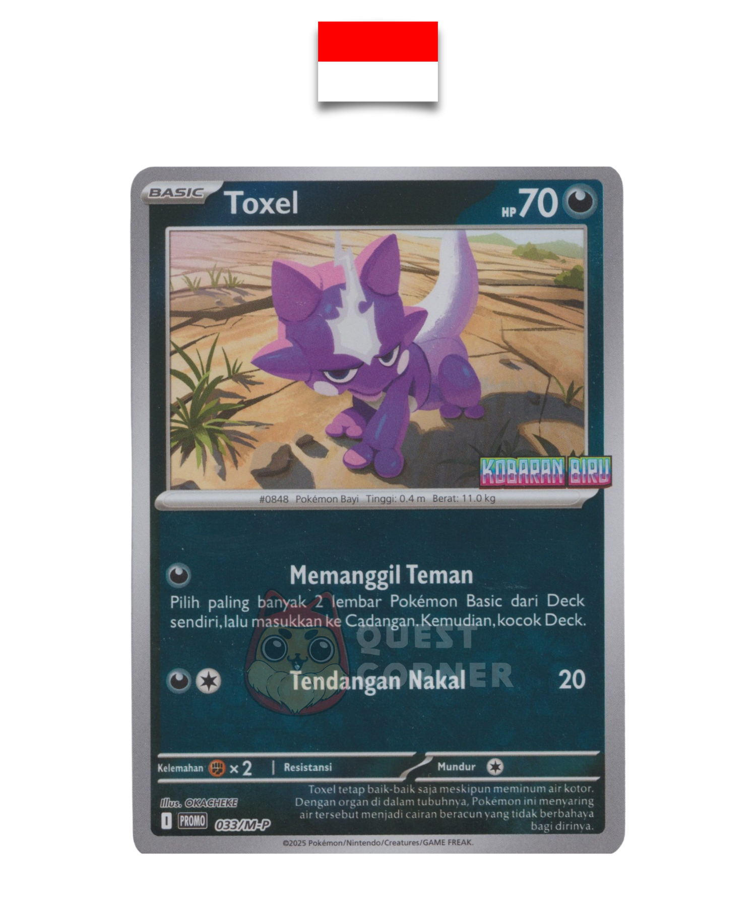 Carte Pokémon – Toxizap 033/M-P – Reverse Holo – Promo Stamp – Kobaran Biru – Indonésien - Quest Corner