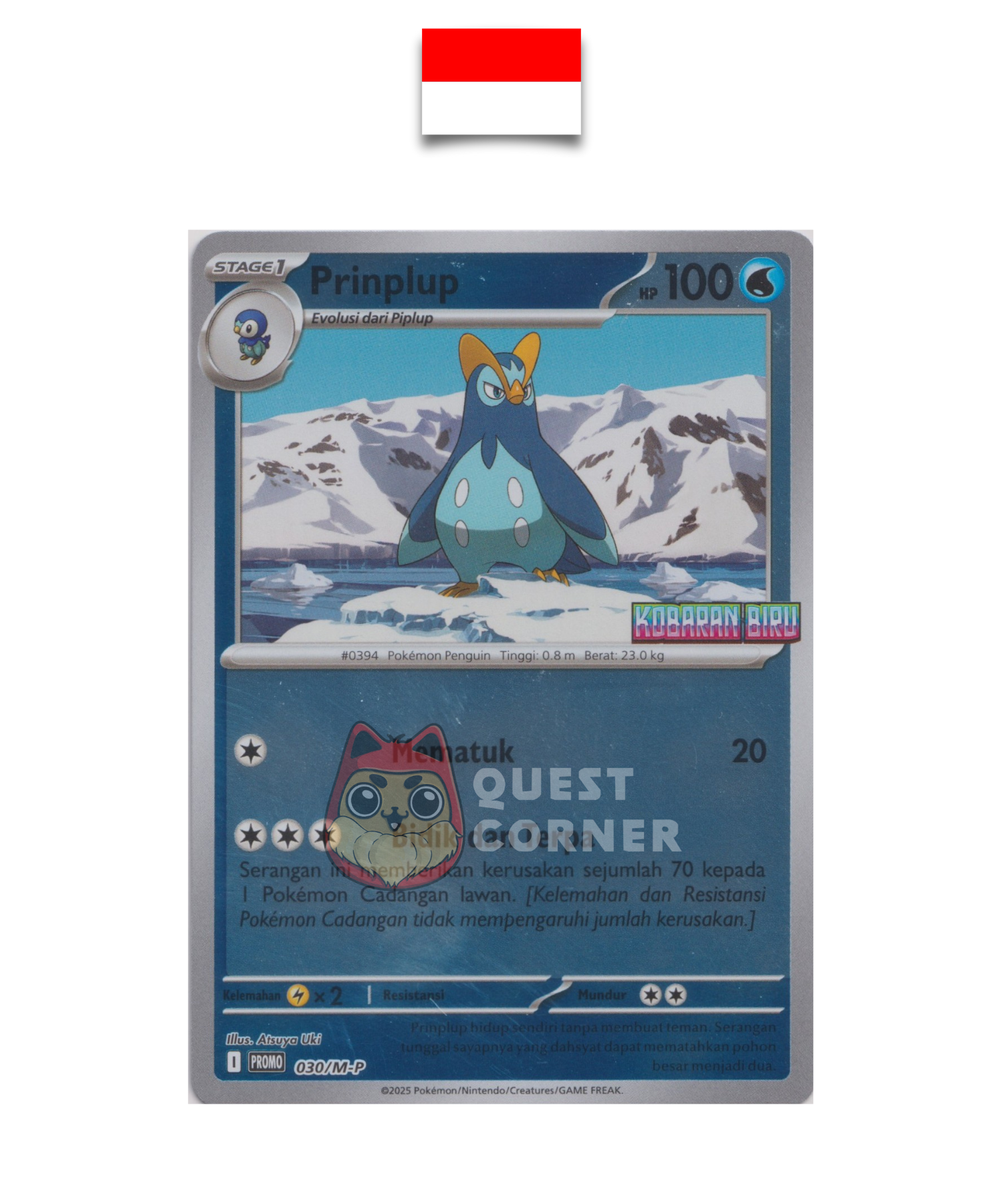 Pokémon Card – Prinplup 030/M-P – Reverse Holo – Promo Stamp – Kobaran Biru – Indonesian - Quest Corner