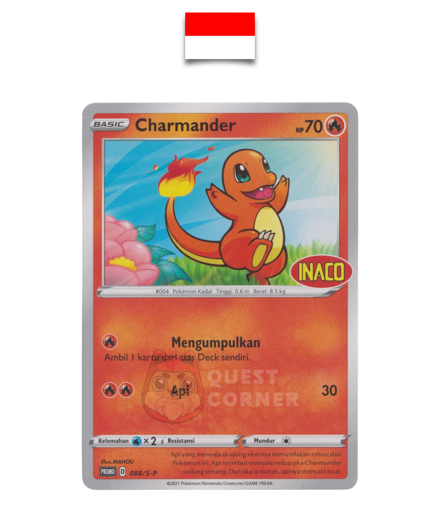 Pokémon Card – Charmander 088/S-P – Promo Stamp – INACO – Indonesian - Quest Corner