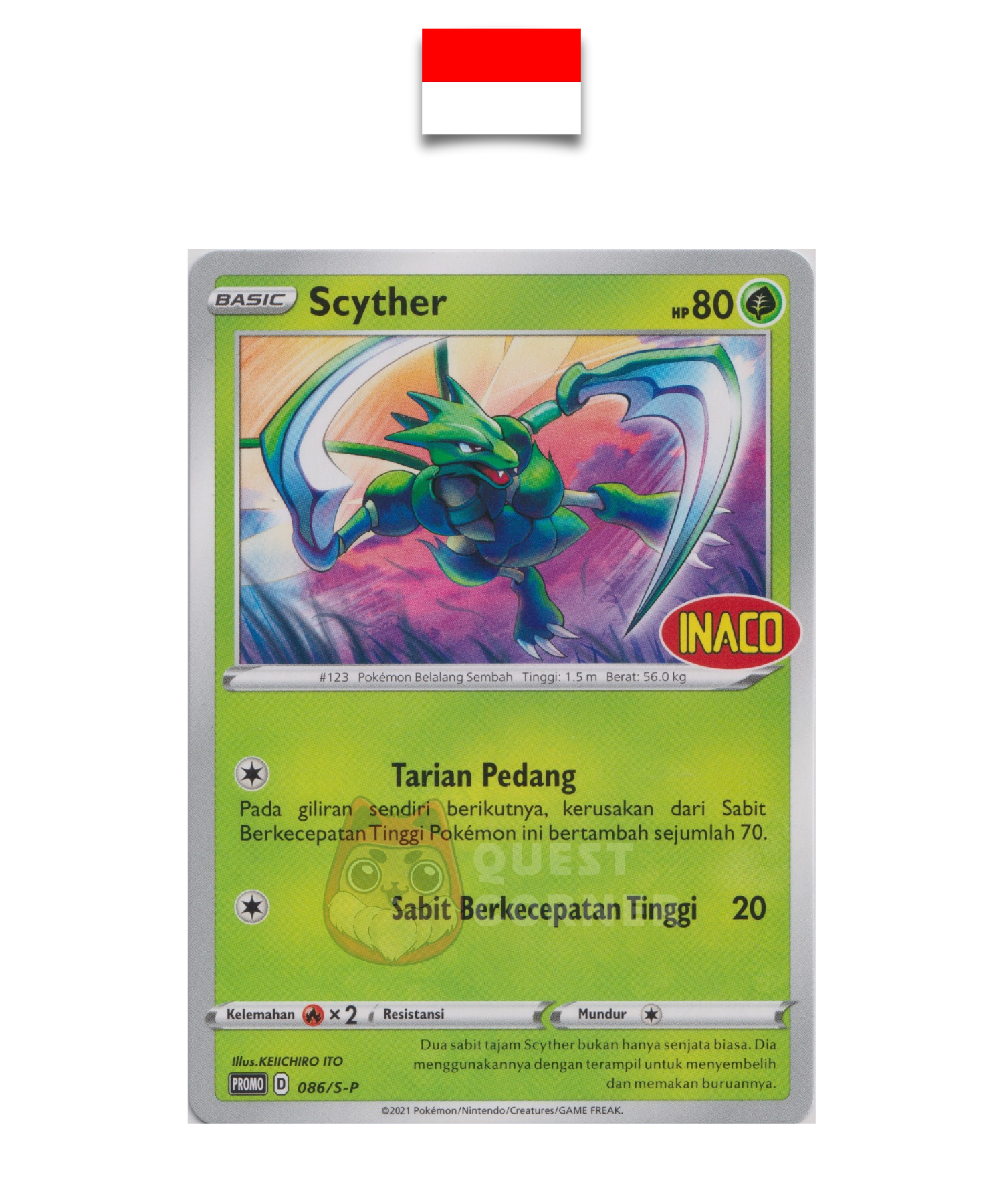 Pokémon Card – Scyther 086/S-P – Promo Stamp – INACO – Indonesian - Quest Corner
