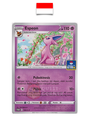 Pokémon Card – Espeon 105/S-P – Promo Stamp – Pokemon TCG Gym – Indonesian - Quest Corner