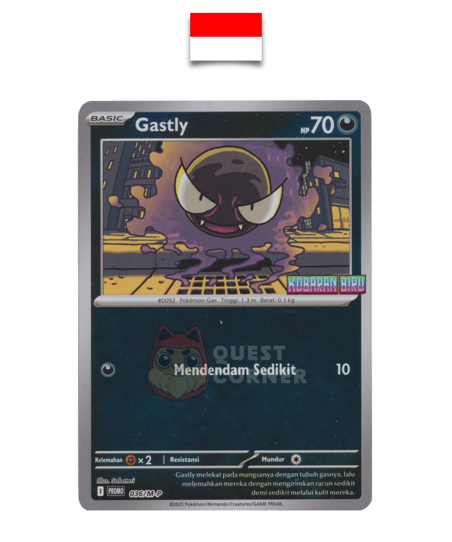 Carte Pokémon – Fantominus 036/M-P – Reverse Holo – Promo Stamp – Kobaran Biru – Indonésien - Quest Corner