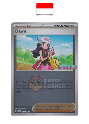 Carte Pokémon – Supporter Aurore 034/M-P – Reverse Holo – Promo Stamp – Kobaran Biru – Indonésien - Quest Corner