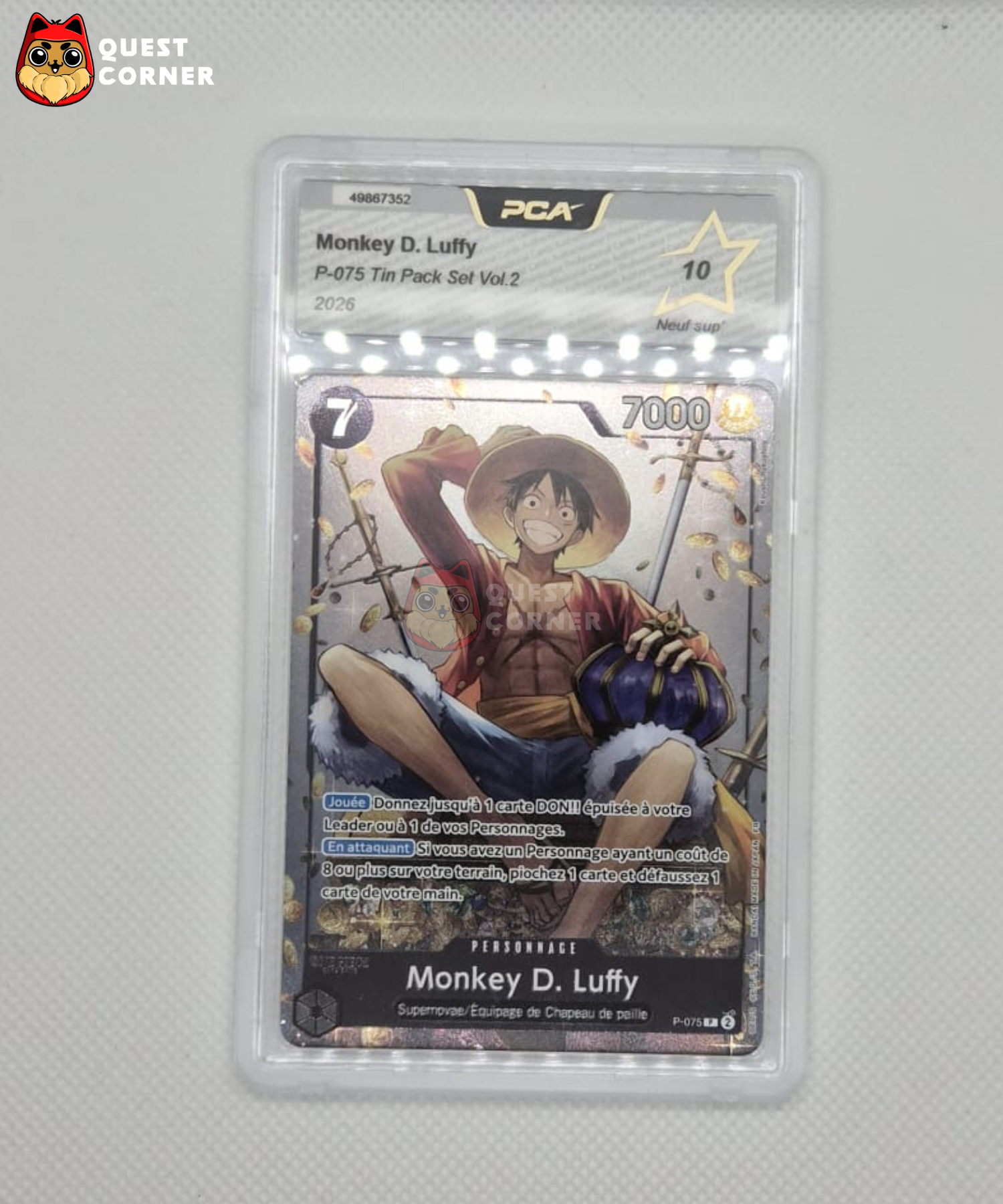 Carte Gradée One Piece – Monkey.D.Luffy P-075 – PCA 10 – Français - Quest Corner