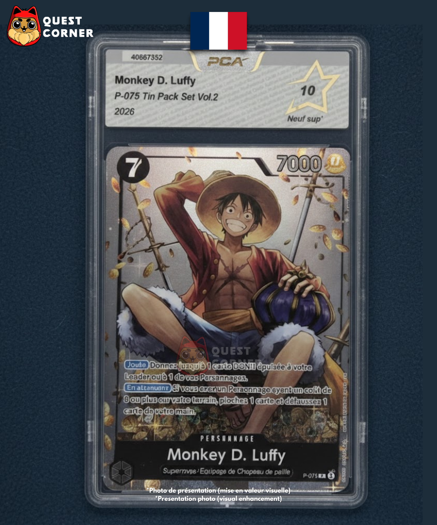 Carte Gradée One Piece – Monkey.D.Luffy P-075 – PCA 10 – Français - Quest Corner