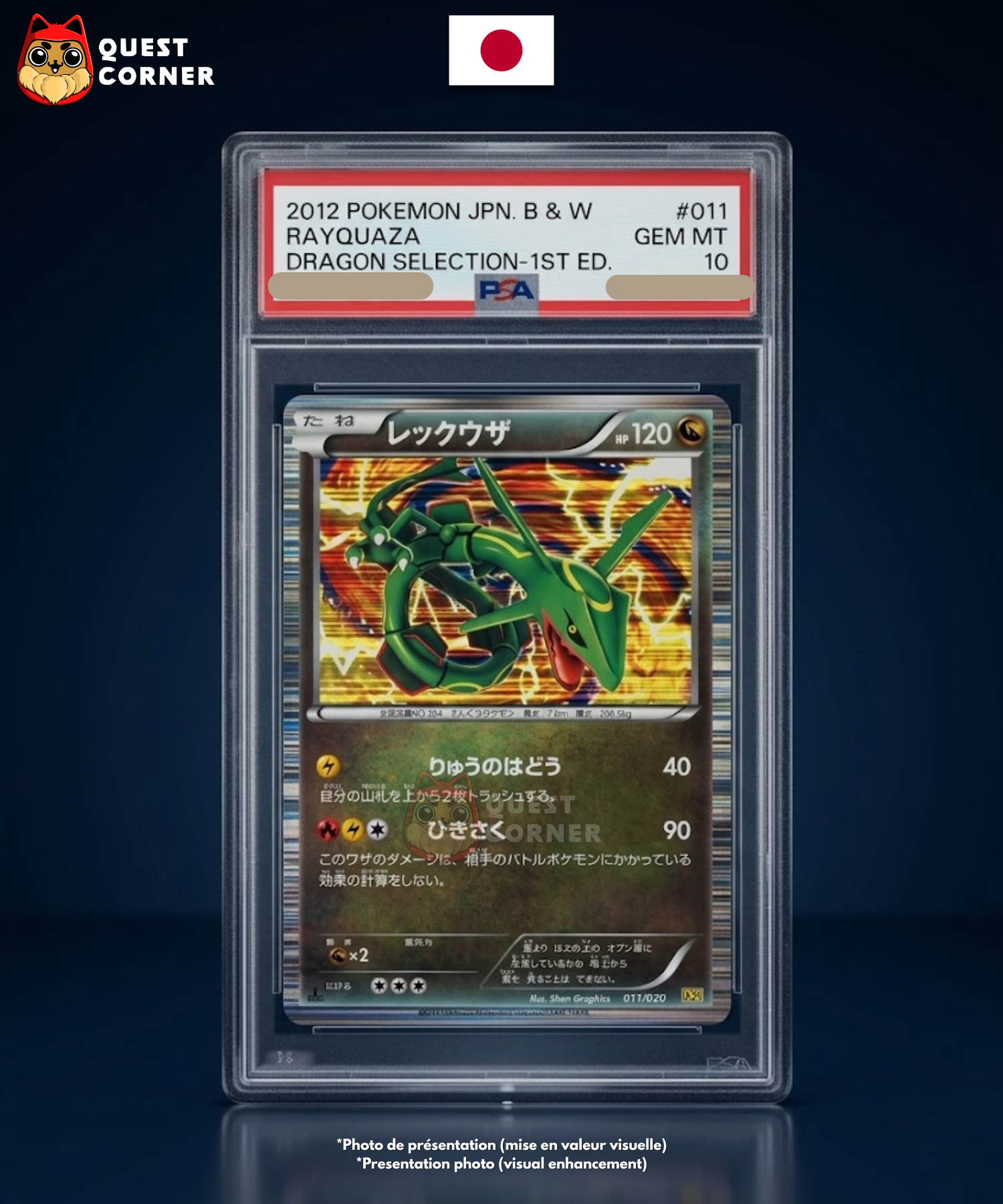 Carte gradée Pokémon – Rayquaza 011/020 – Holo – Dragon Selection (DS) 1ère Édition – PSA 10 – Japonais - Quest Corner