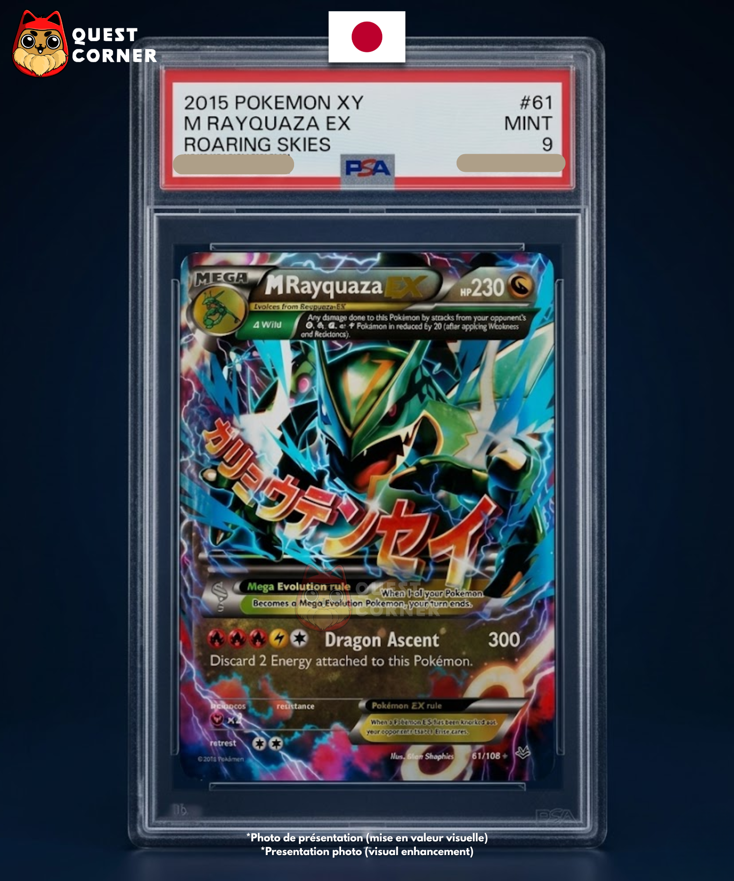 Carte gradée Pokemon – Mega Rayquaza EX 61/108 – Roaring Skies – Anglais – PSA 9 - Quest Corner