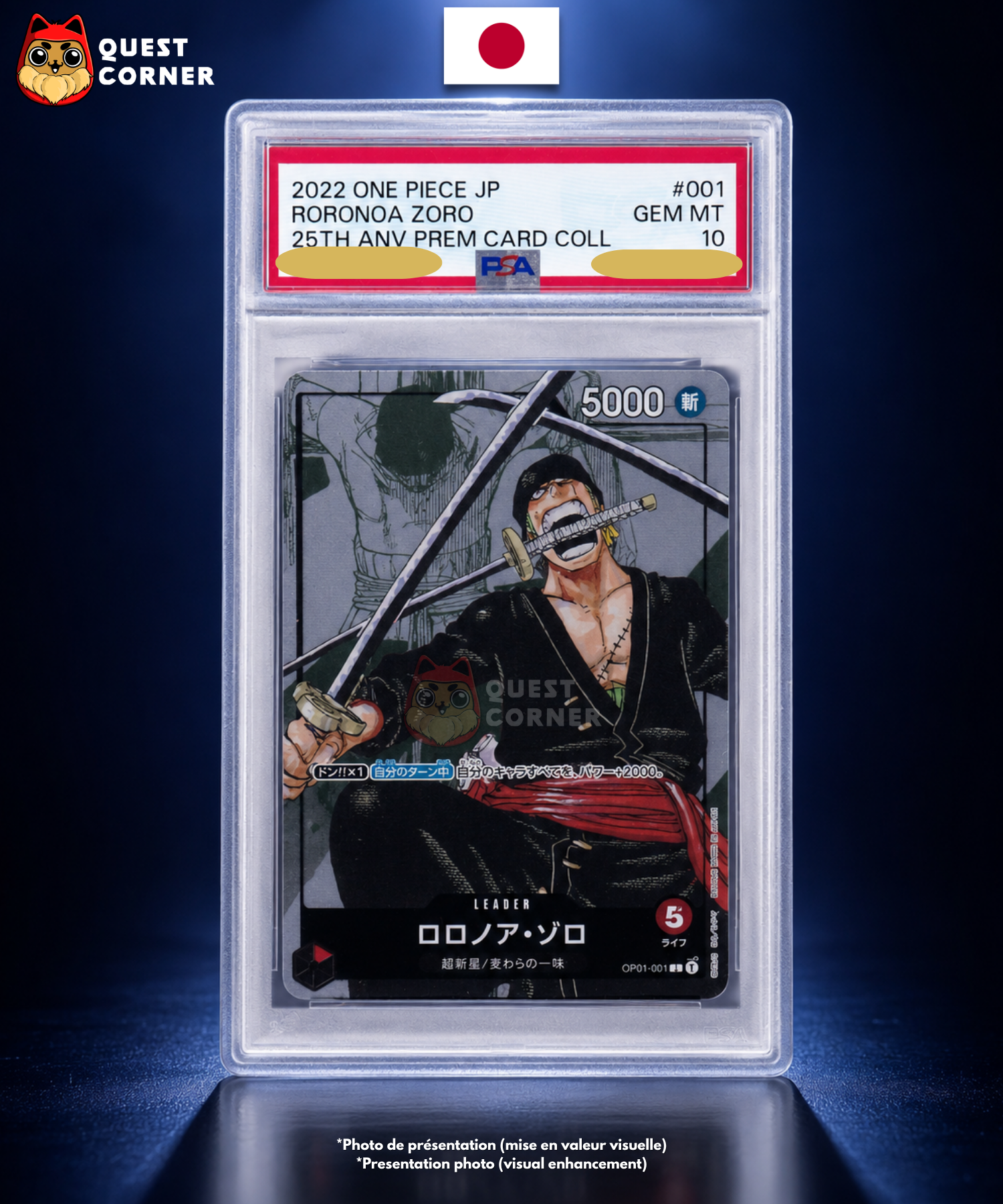 Carte One Piece Gradée – Roronoa Zoro #001 PSA 10 – 25th Anniversary Premium Card Collection – JP - Quest Corner