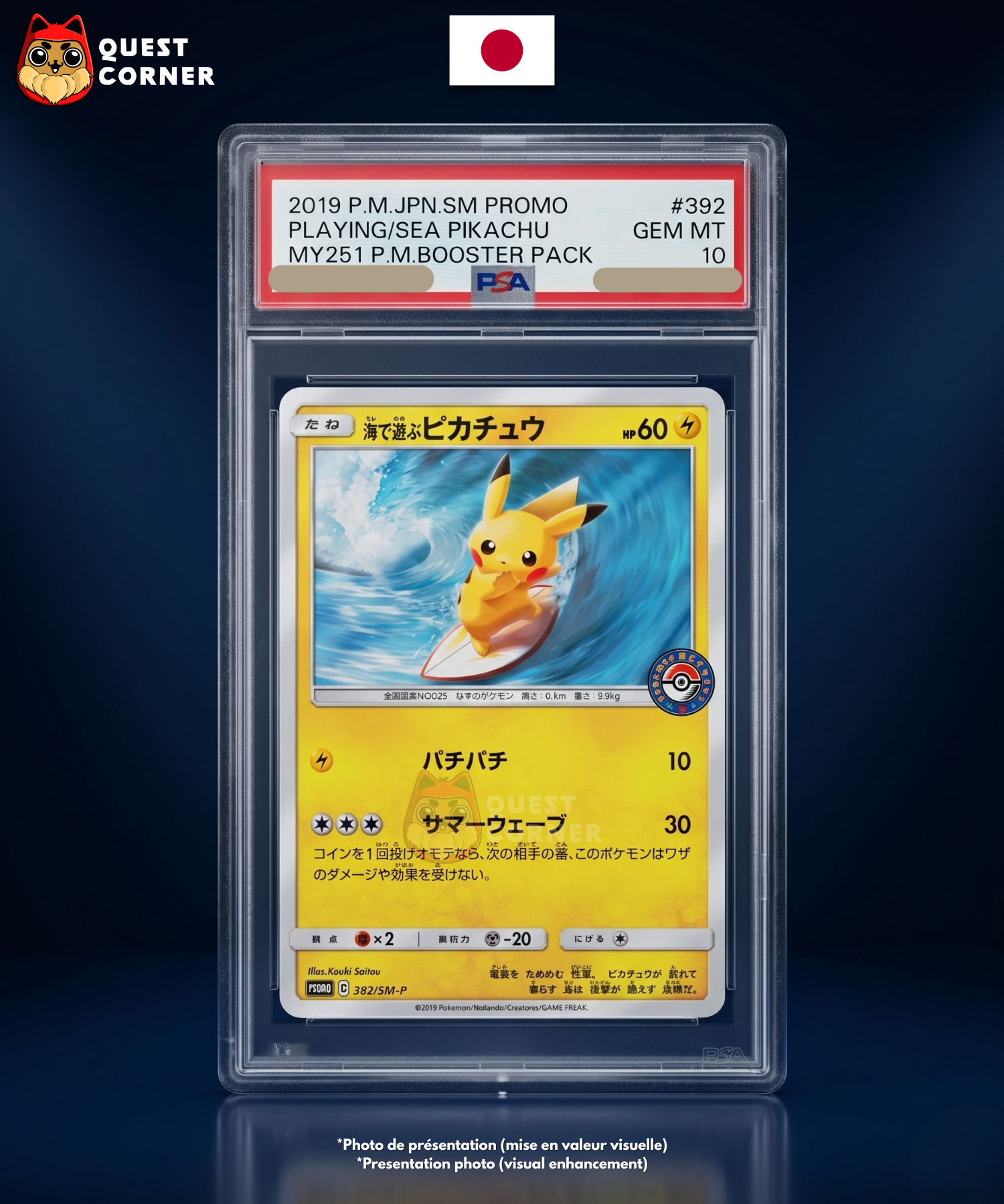 Carte gradée Pokémon – Pikachu 392/SM-P – Playing SEA Promo Booster Pack – PSA 10 – Japonais - Quest Corner