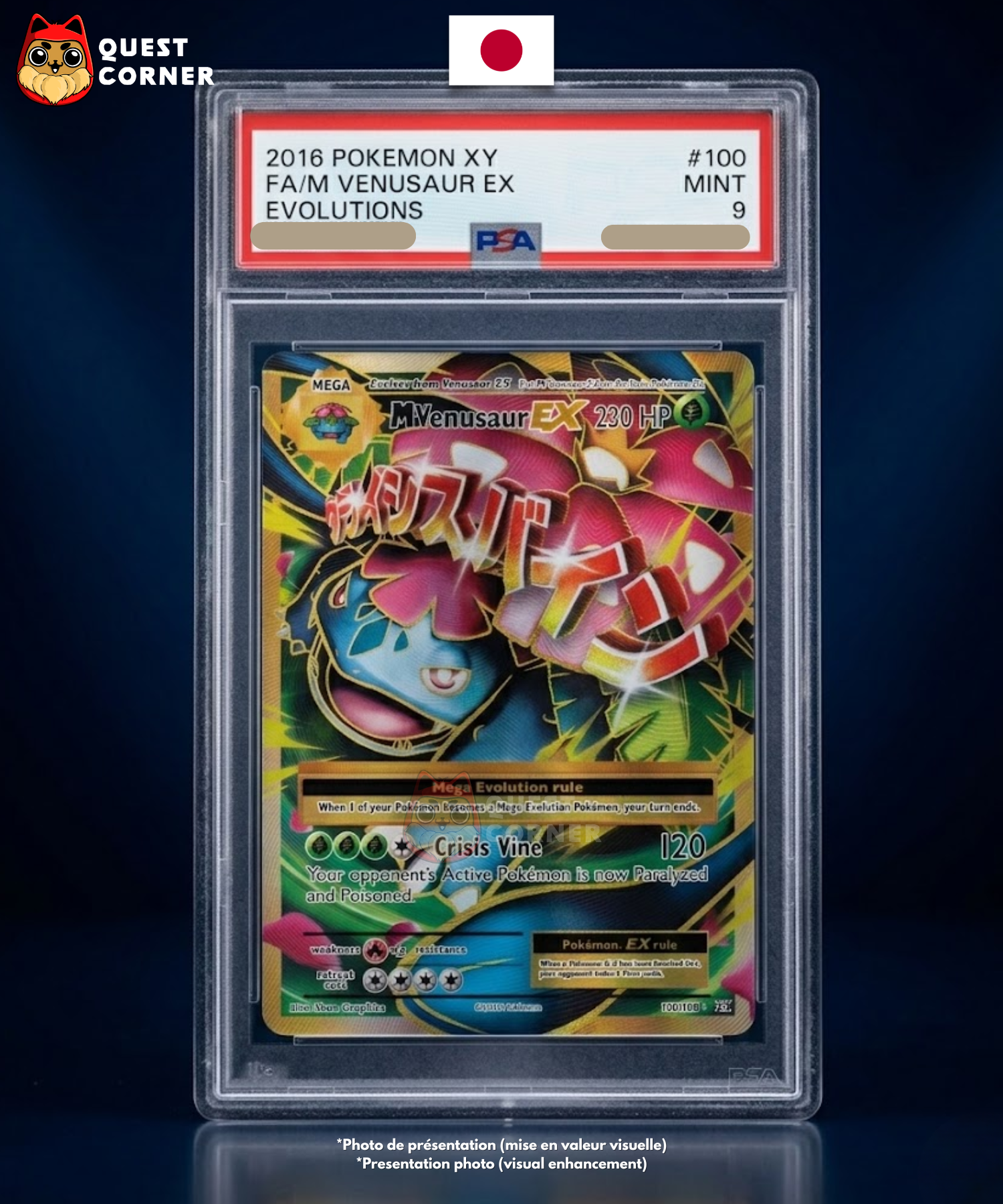 Carte gradée Pokemon – Mega Venusaur EX 100/108 – Evolutions – Anglais – PSA 9 - Quest Corner