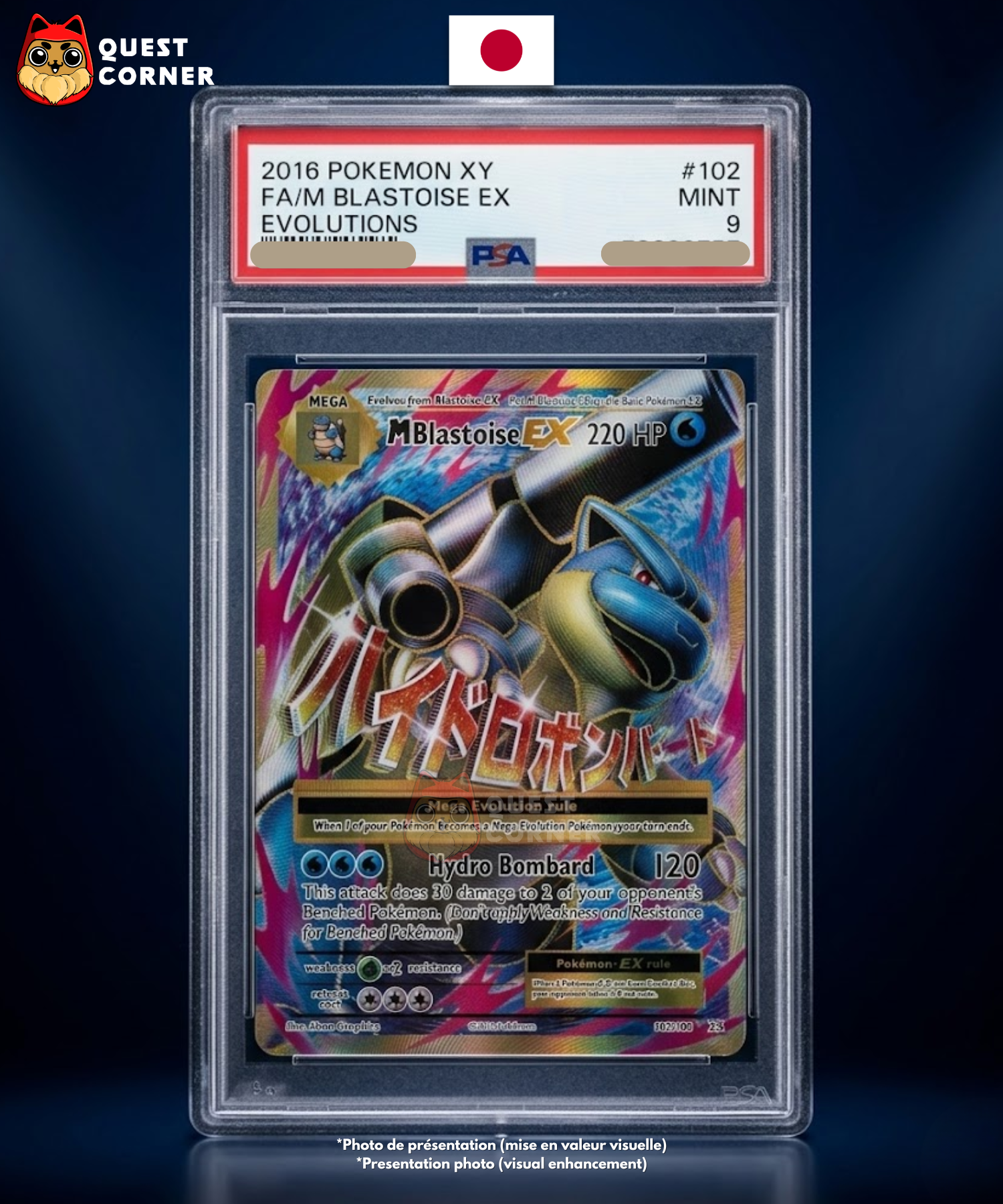 Carte gradée Pokemon – Mega Blastoise EX 102/108 – Evolutions – Anglais – PSA 9 - Quest Corner