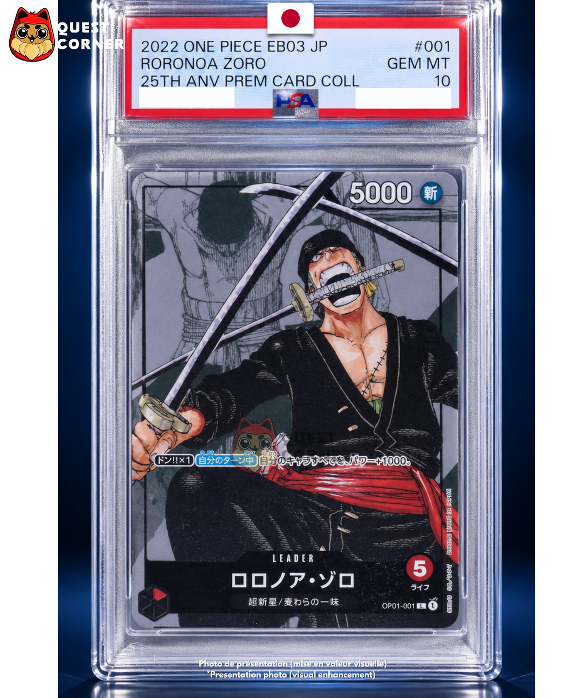 Roronoa Zoro OP01-001 – 25th Anniversary Premium Card Collection – PSA 10 – Japonais