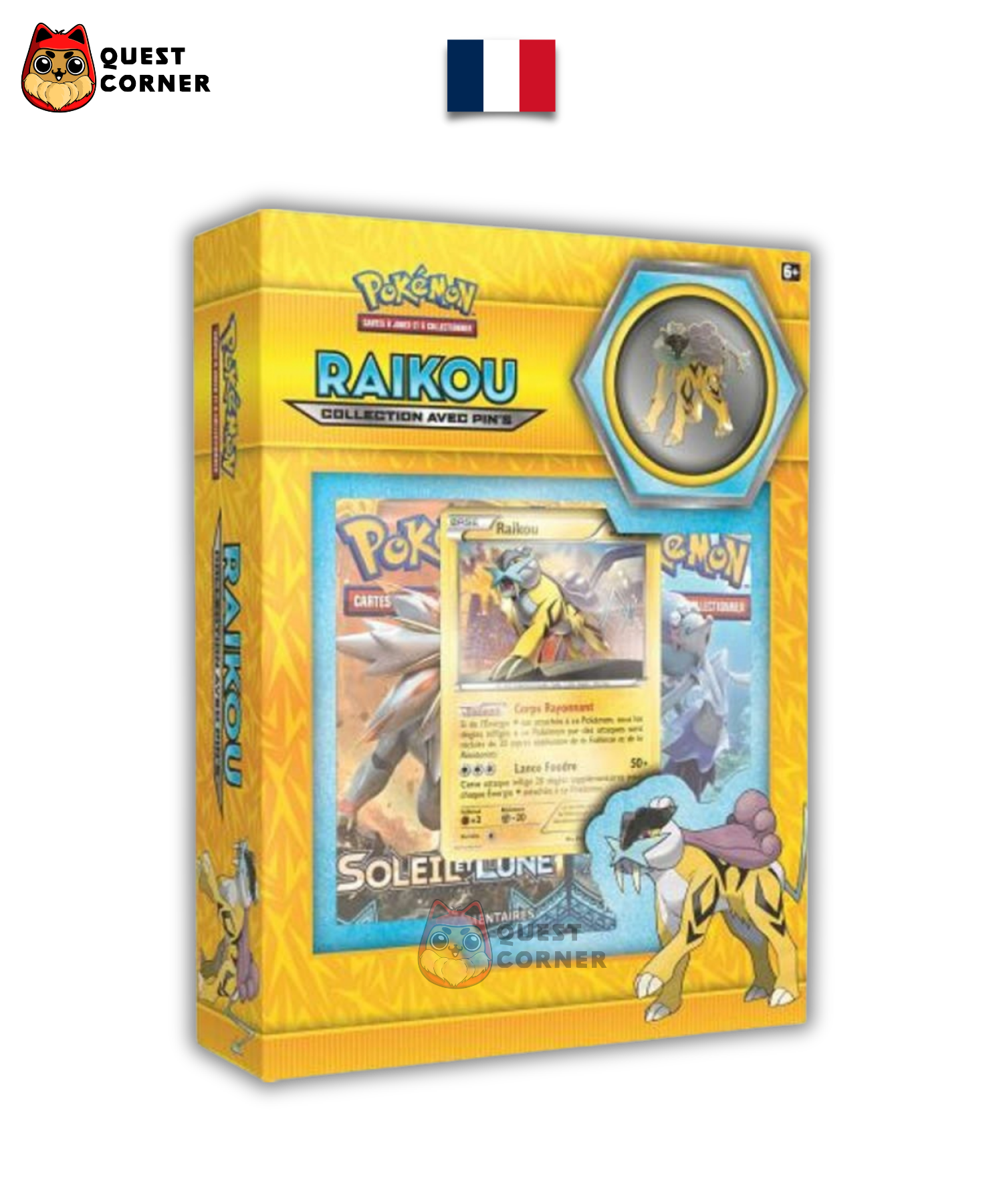 Coffret Pokémon Collection avec Pin's - Raikou - x2 S&L Base & 1 XY12 Evolutions - Français - Quest Corner