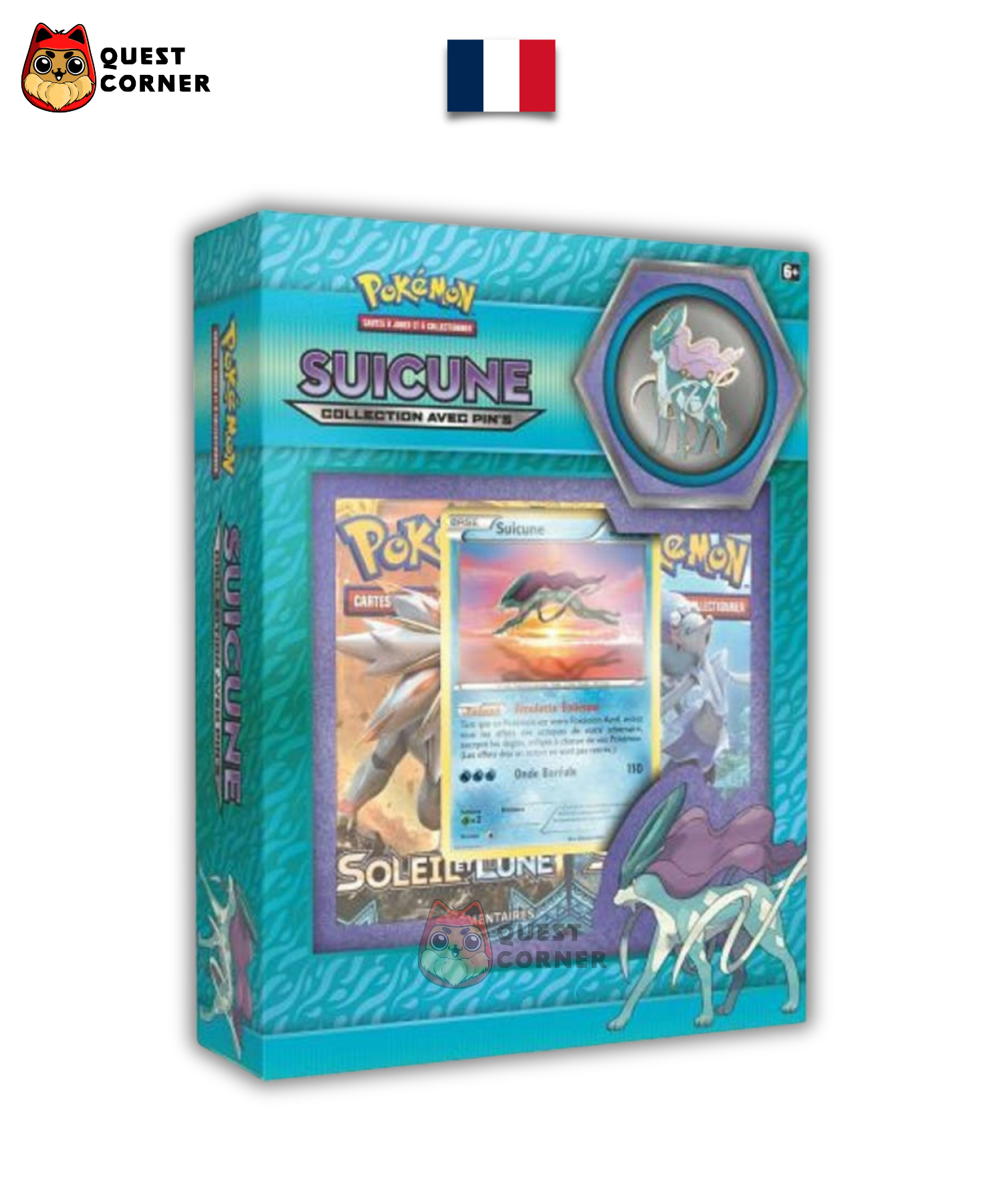 Coffret Pokémon Collection avec Pin's - Suicune - x2 S&L Base & 1 XY12 Evolutions - Français - Quest Corner