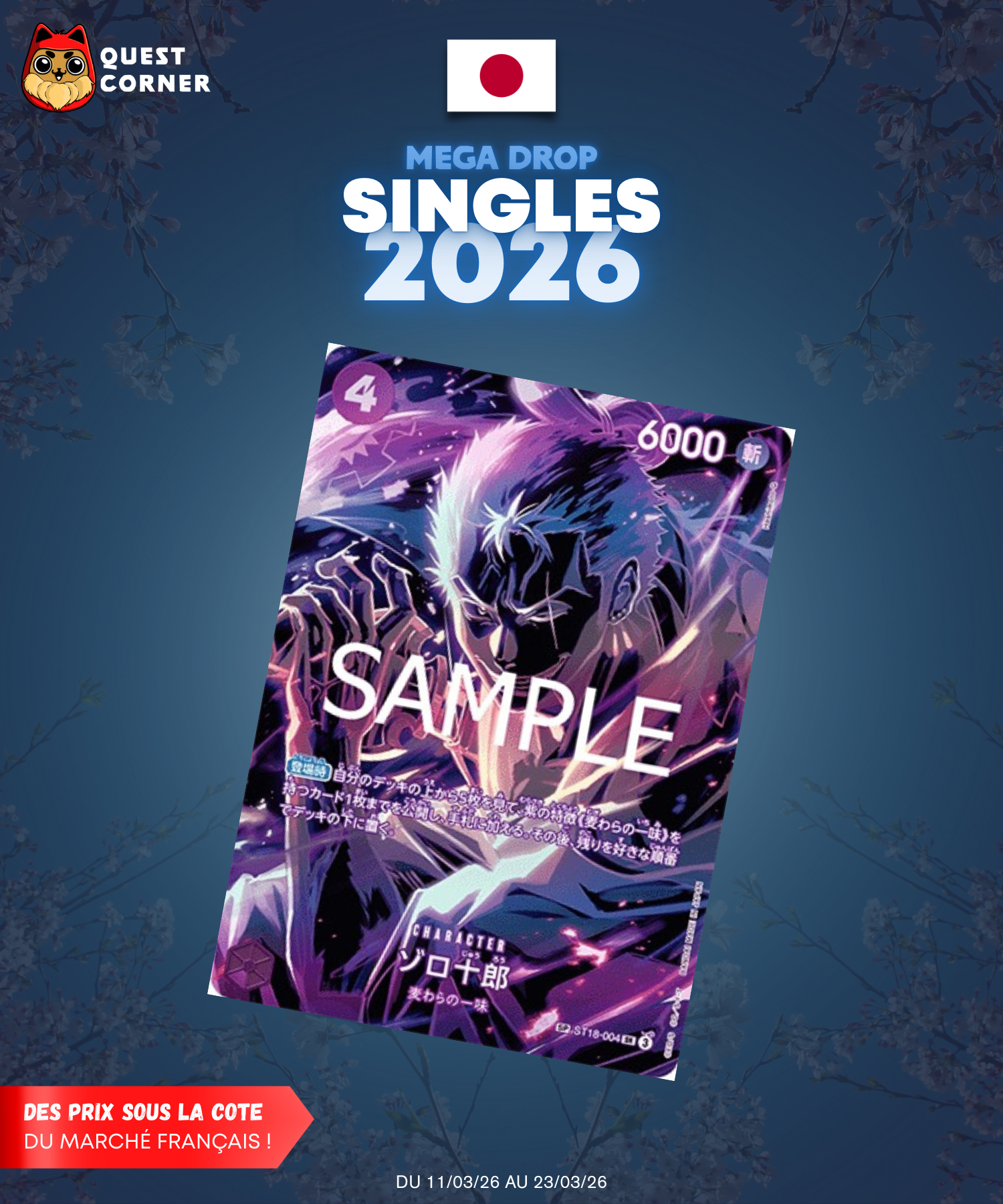 [MEGA DROP 2026] Carte One Piece – Zoro-Juurou SP ST18-004 – OP11 – JP - NM - Quest Corner