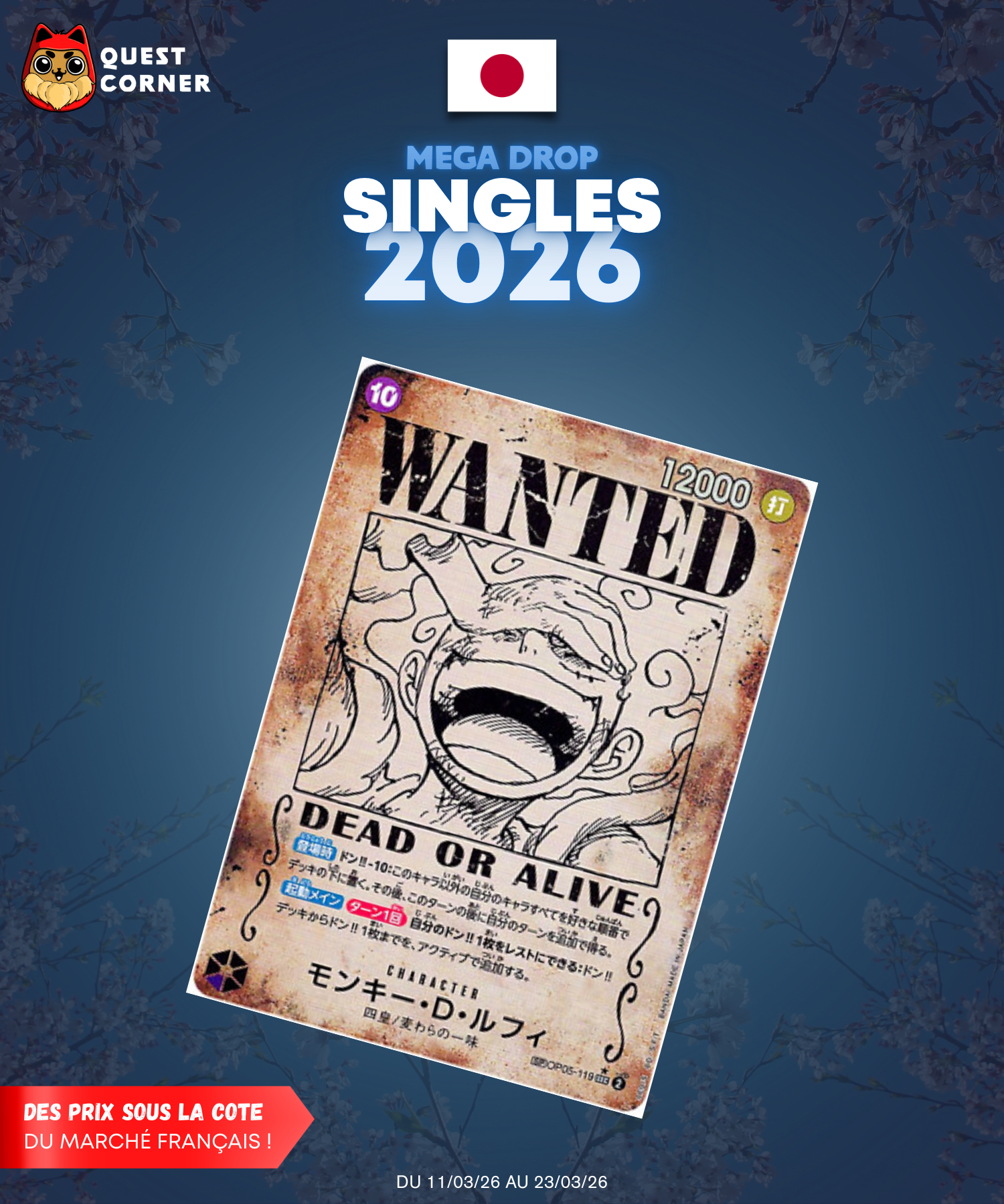 [MEGA DROP 2026] Carte One Piece – Monkey D. Luffy OP05-119 SEC Wanted – JP – EX