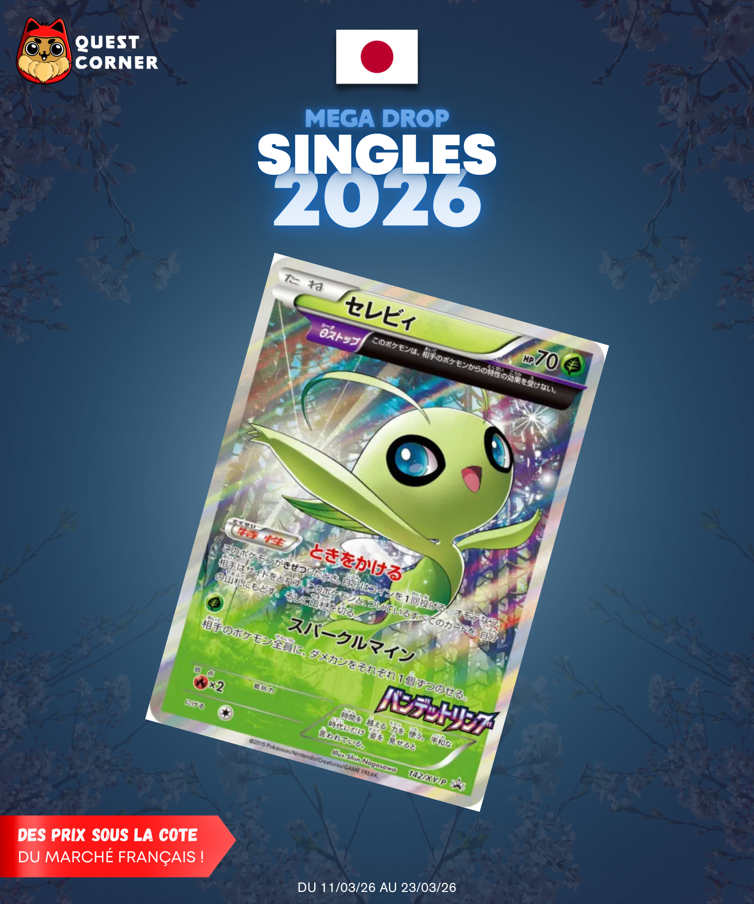 [MEGA DROP 2026] Carte Pokémon – Celebi 142/XY-P Promo – JP – EX+ - Quest Corner