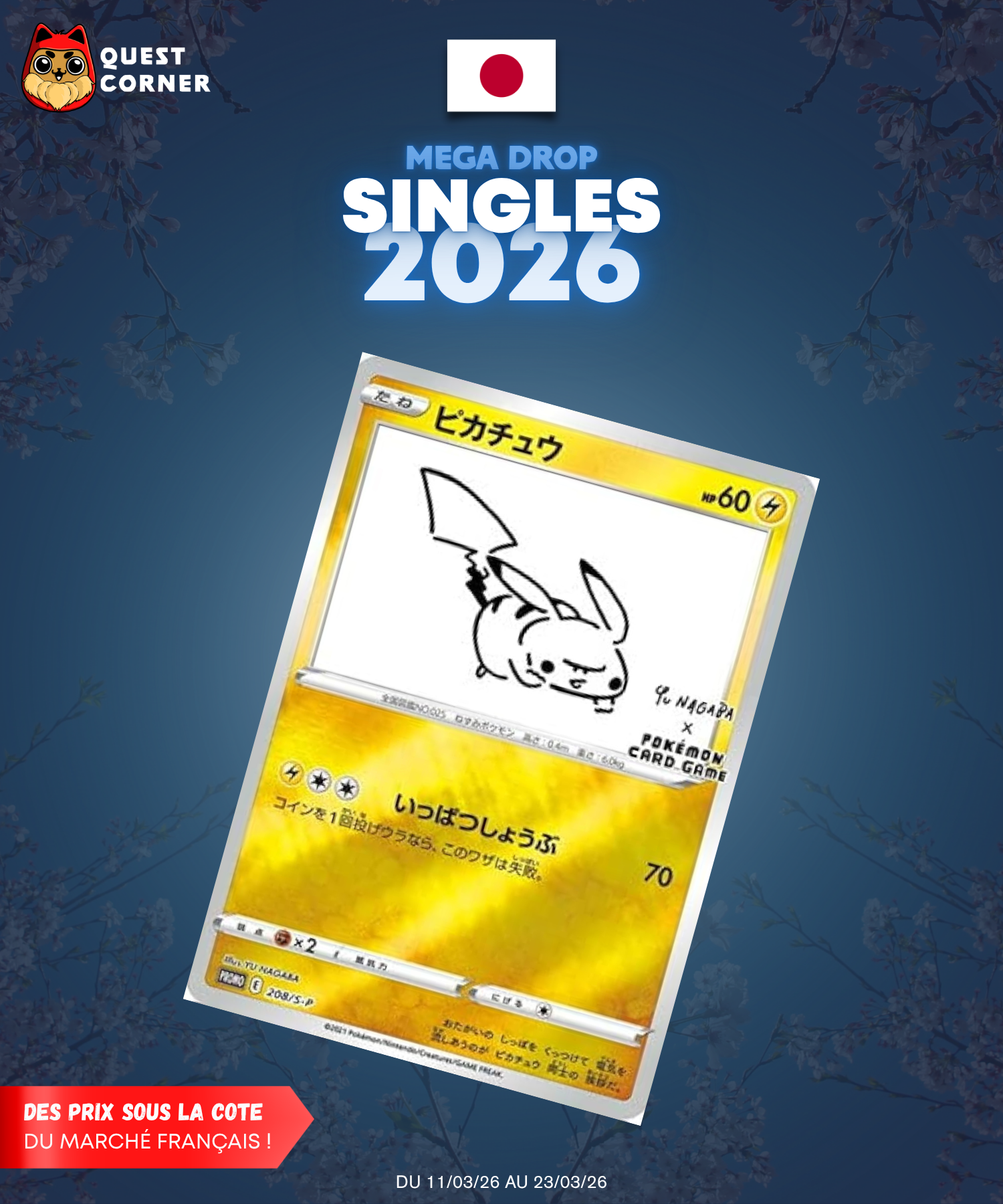 [MEGA DROP 2026] Carte Pokémon – Pikachu Yu Nagaba 208/S-P Promo – JP – NM - Quest Corner