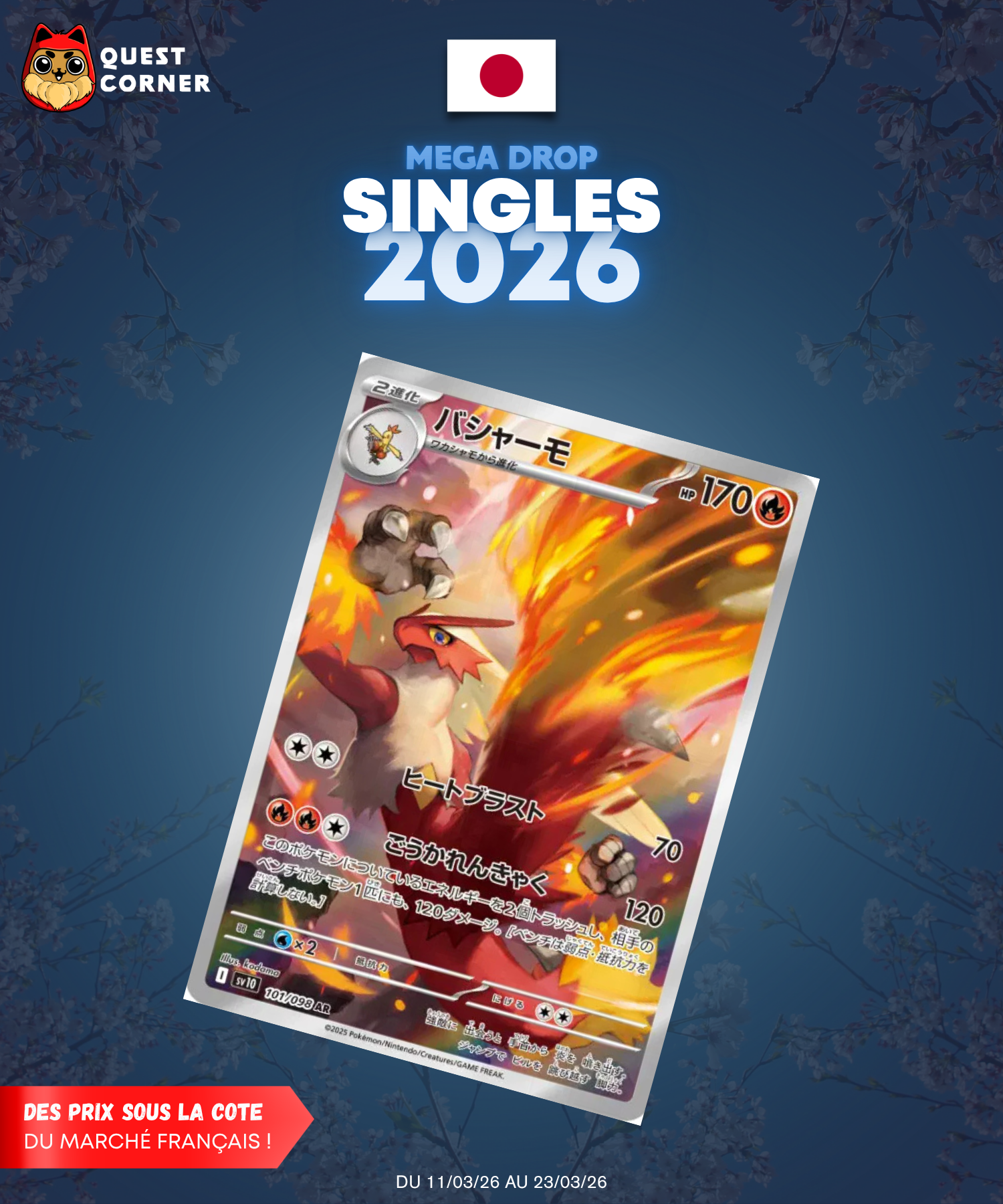[MEGA DROP 2026] Carte Pokémon – Braségali 101/098 AR – SV10 – JP – NM - Quest Corner