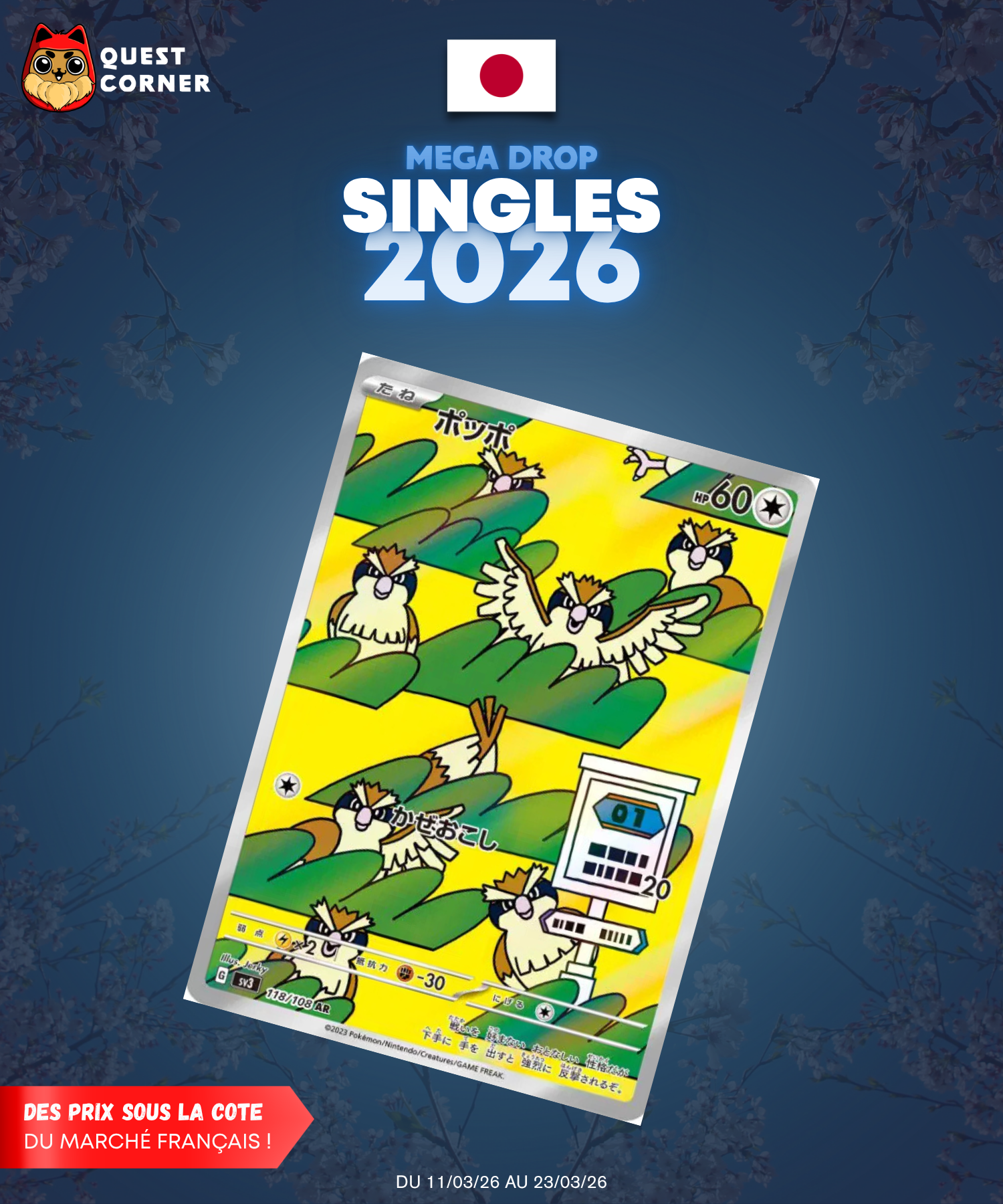 [MEGA DROP 2026] Carte Pokémon – Roucool 118/108 AR – SV3 – JP – NM - Quest Corner