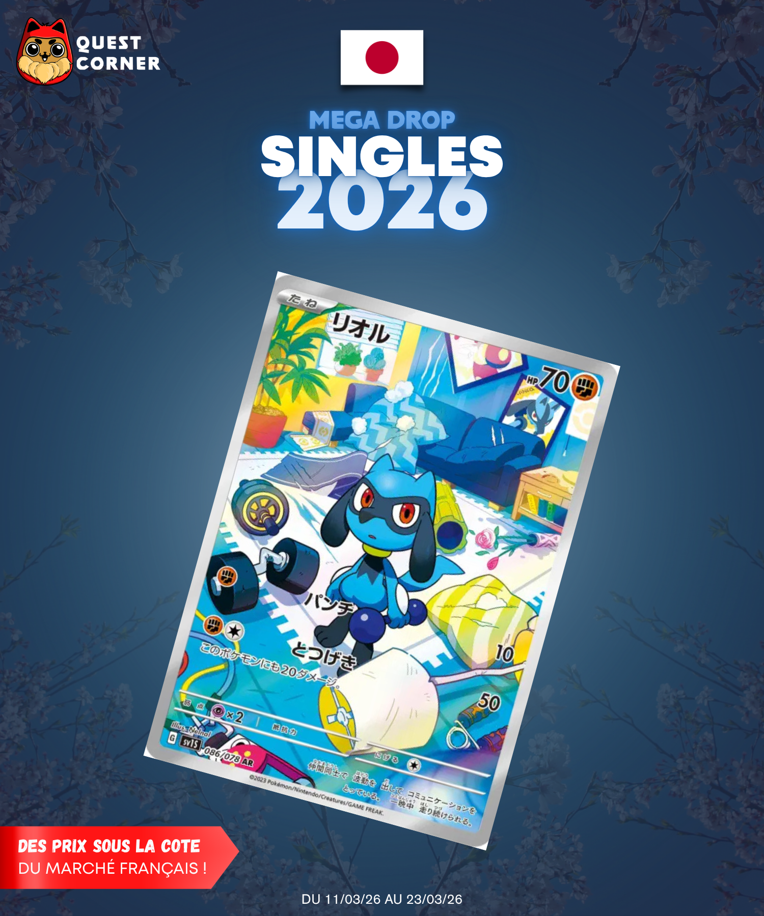 [MEGA DROP 2026] Carte Pokémon – Riolu 086/078 AR – SV1s – JP – NM - Quest Corner