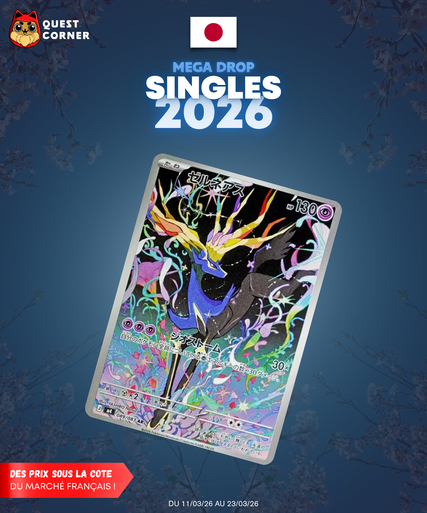 [MEGA DROP 2026] Carte Pokémon – Xerneas 089/083 AR – M4 – JP - NM