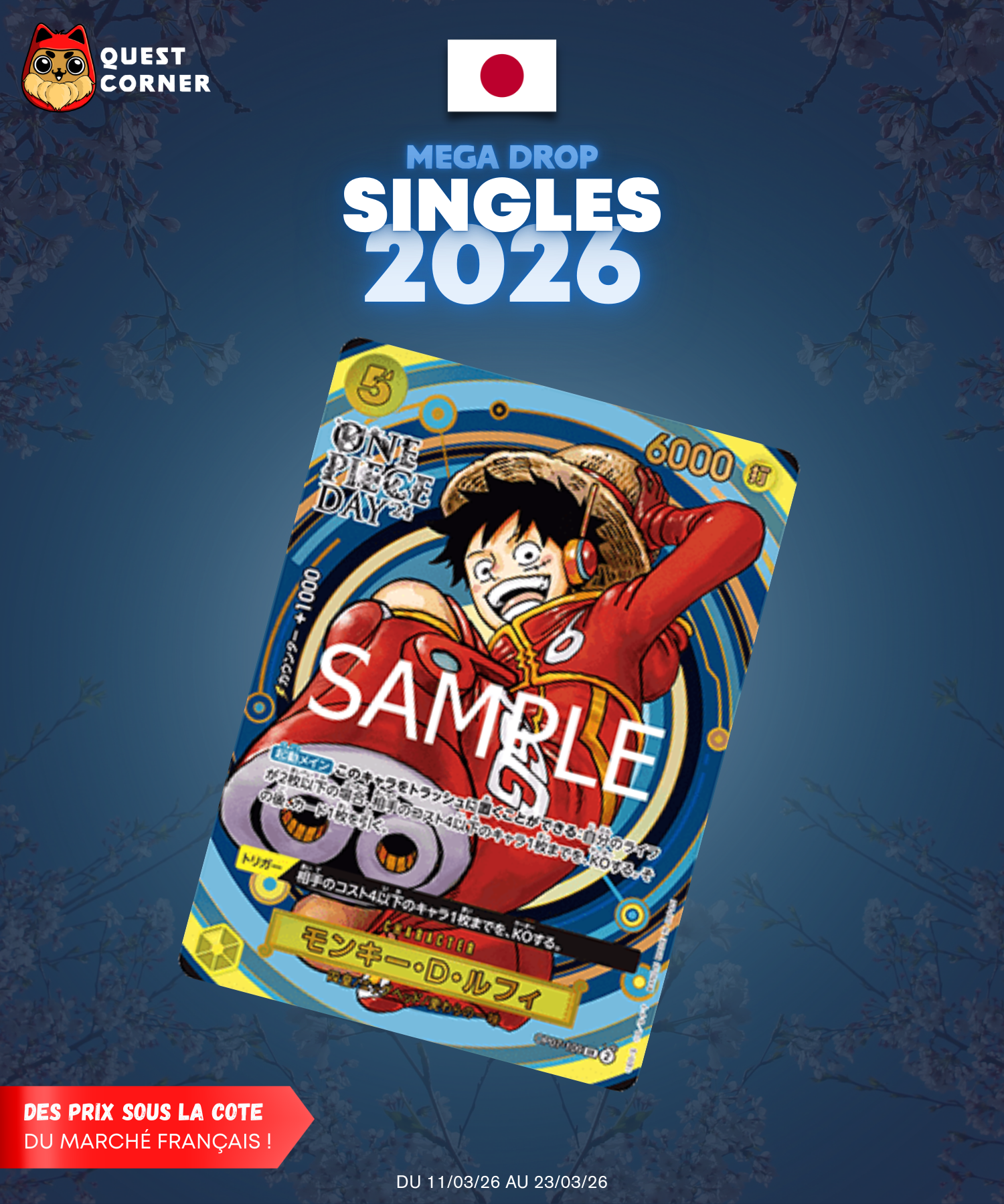 [MEGA DROP 2026] Carte One Piece – Monkey D. Luffy OP07-109 SR – JP - NM