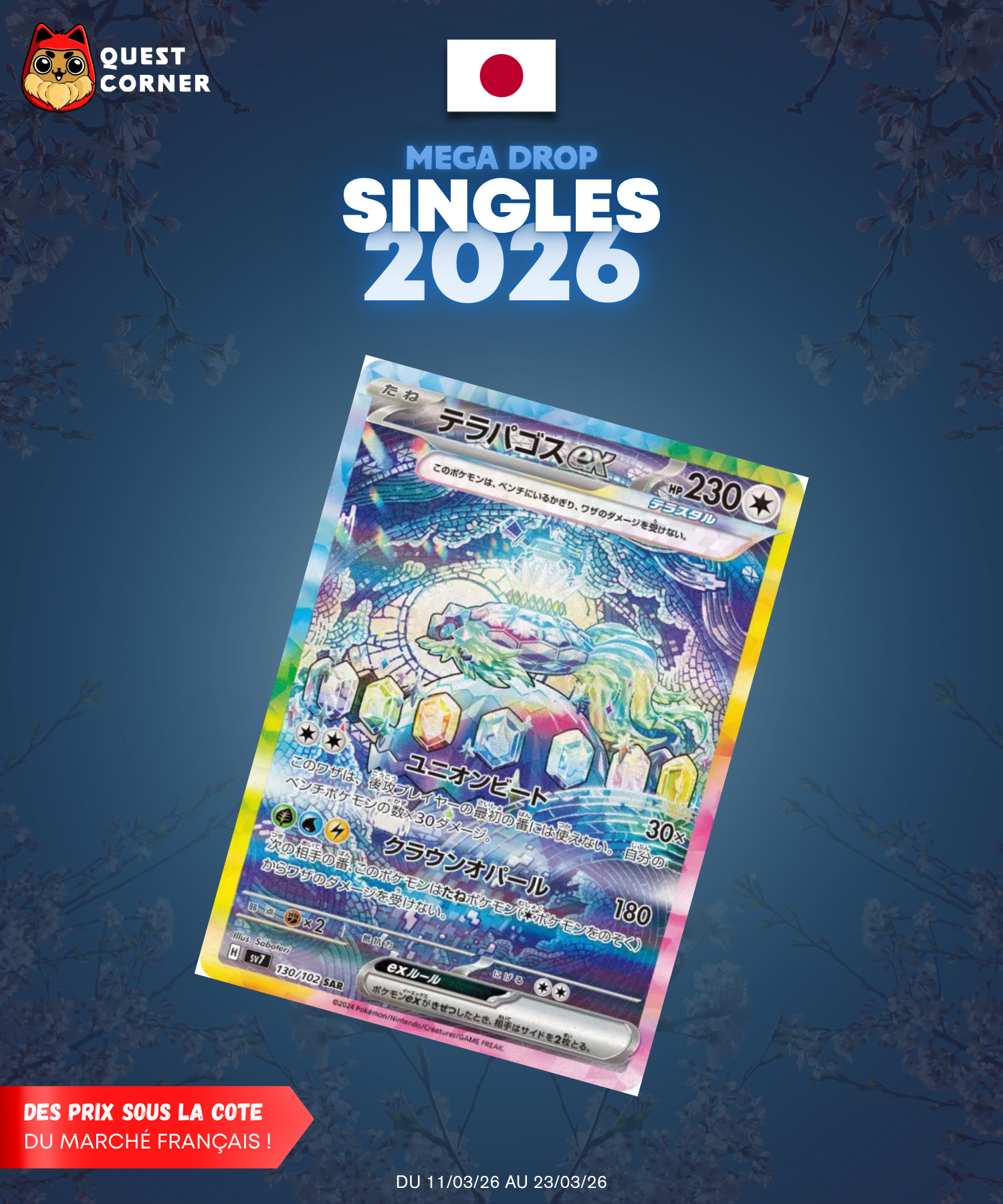 [MEGA DROP 2026] Carte Pokémon – Terapagos ex SAR 130/102 – SV7 – JP – NM - Quest Corner