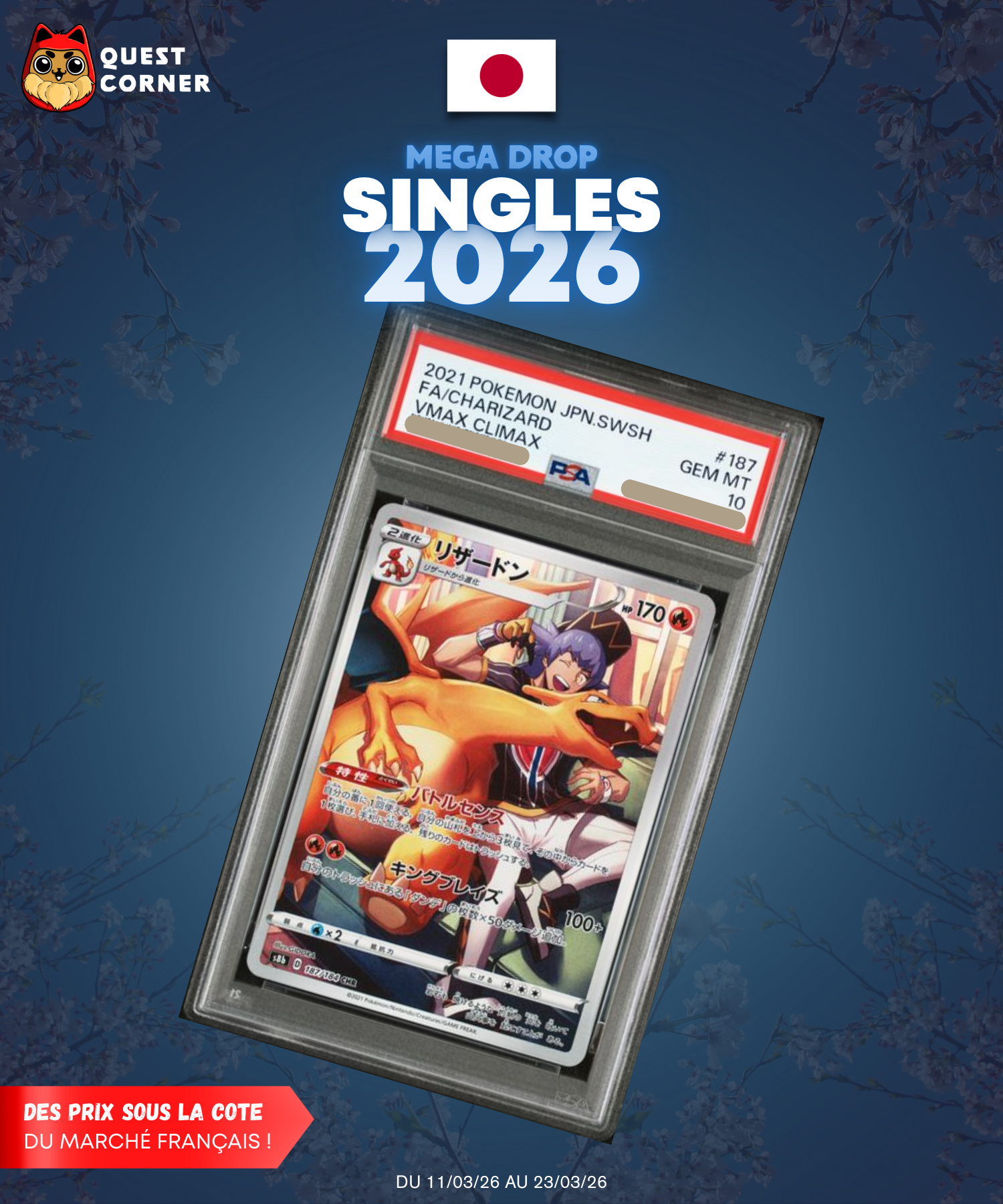 [MEGA DROP 2026] Carte Gradée Pokémon – Dracaufeu 187/184 S8b CHR – JP - PSA10