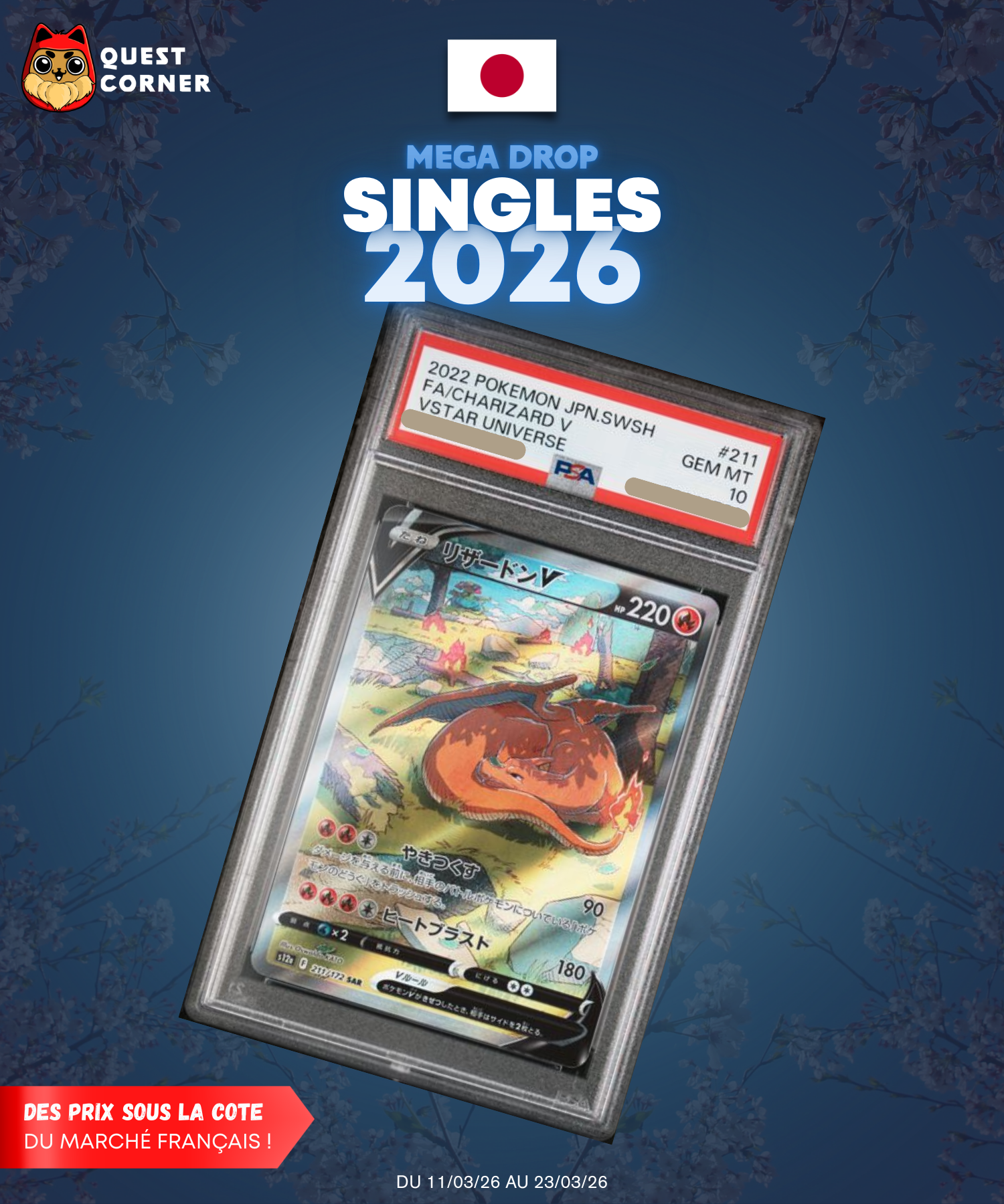 [MEGA DROP 2026] Carte Gradée Pokémon – Dracaufeu V 211/172 S12a SAR – JP - PSA10