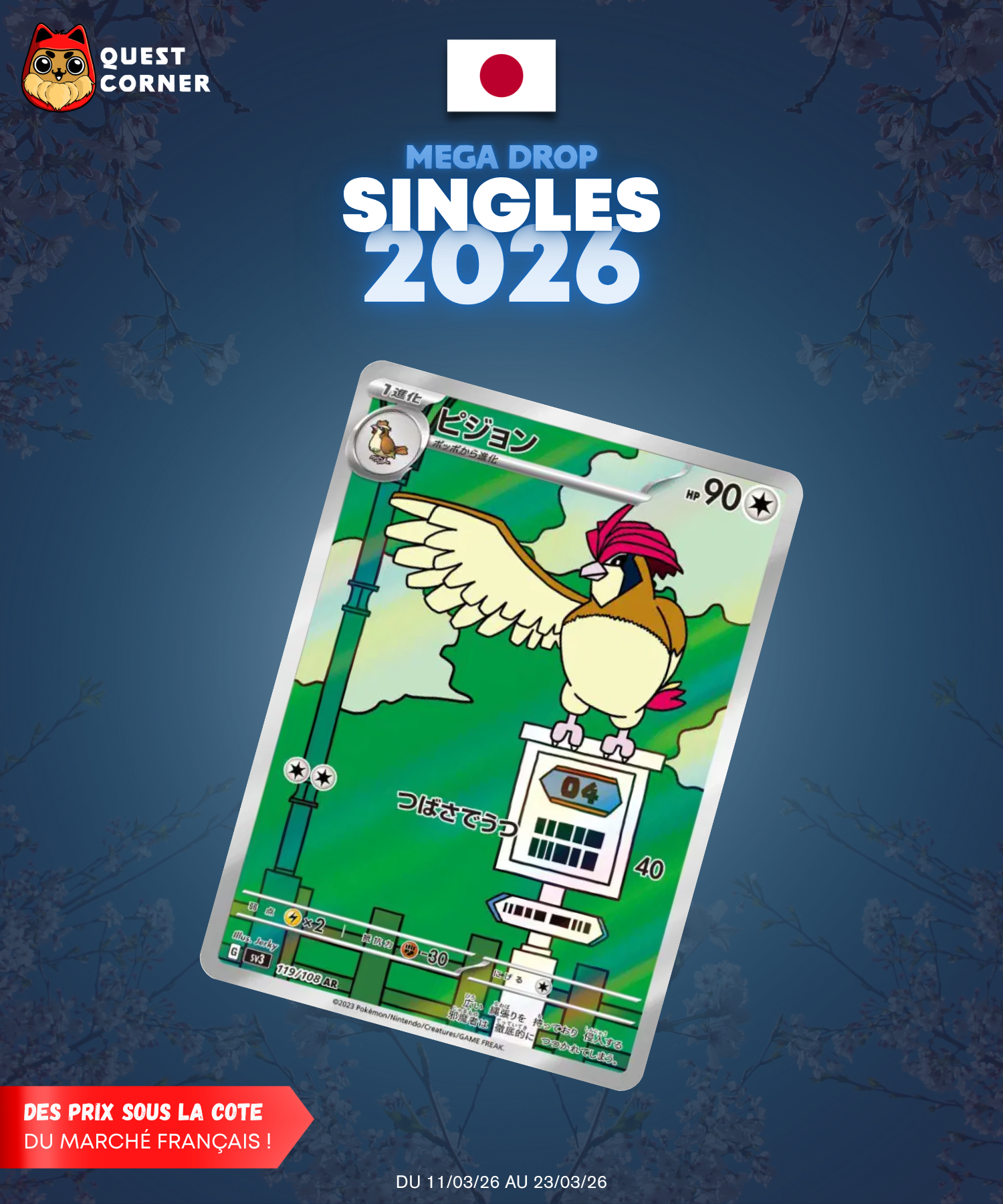 [MEGA DROP 2026] Carte Pokémon – Roucoups AR 119/108 – SV3 – JP – NM - Quest Corner