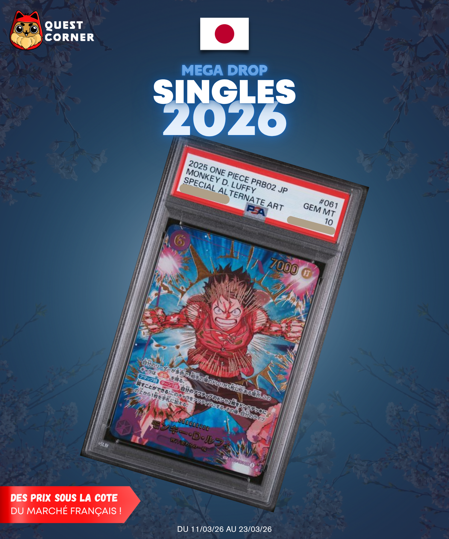 [MEGA DROP 2026] Carte Gradée One Piece – Monkey D. Luffy PRB-02 EB02-061 SEC SP – JP - PSA10 - Quest Corner