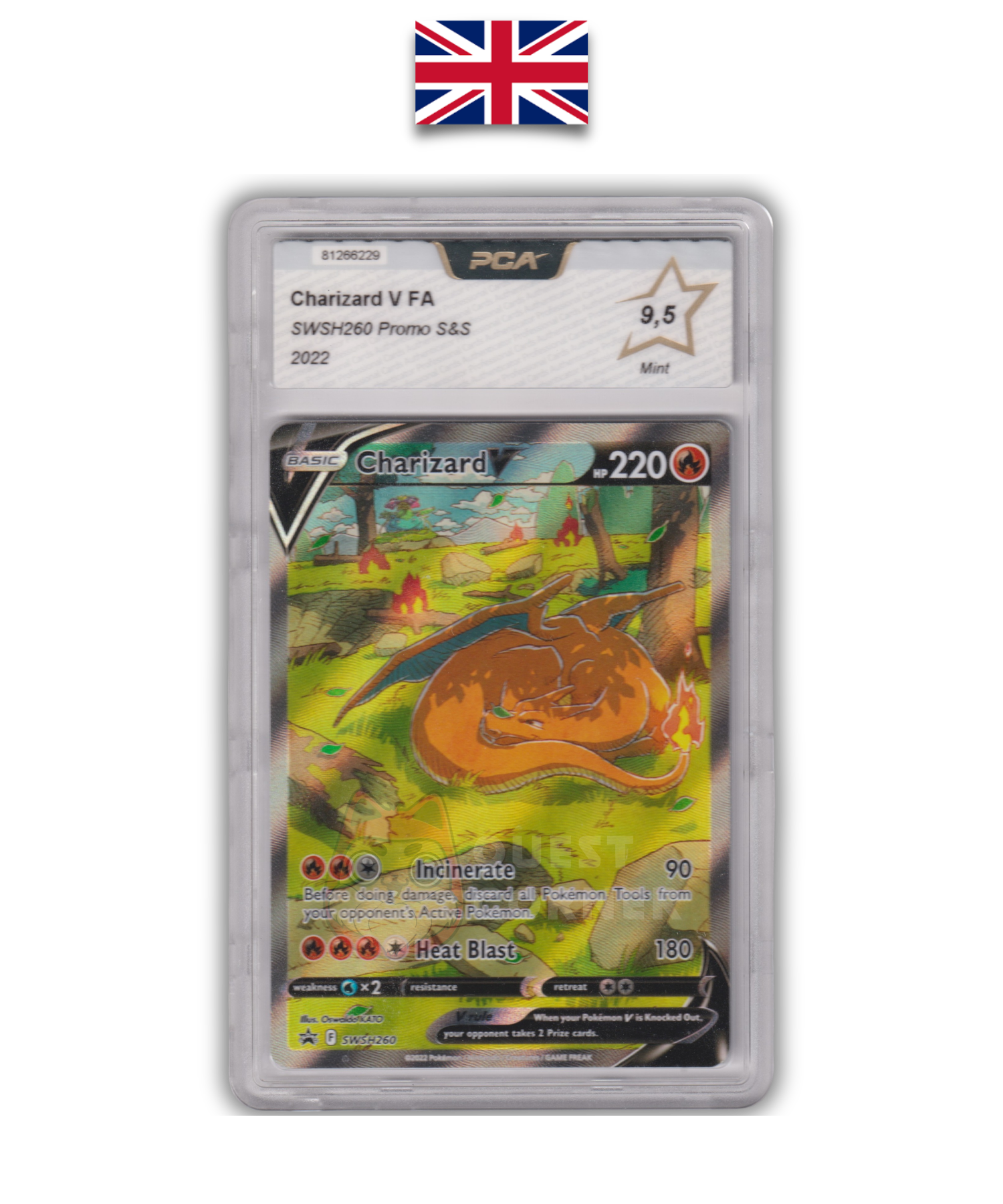 Carte Pokémon Gradée – Charizard V SWSH260 – Promo – PCA 9.5 – Anglais - Quest Corner