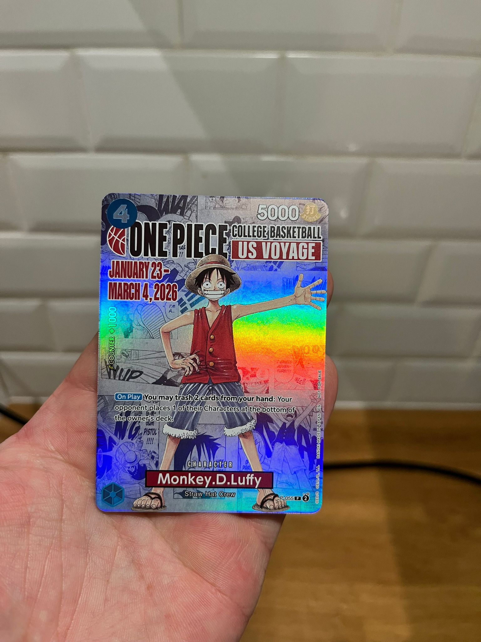 Carte One Piece – Monkey D. Luffy P-055 – Promo College Basketball – Anglais – EX - Quest Corner